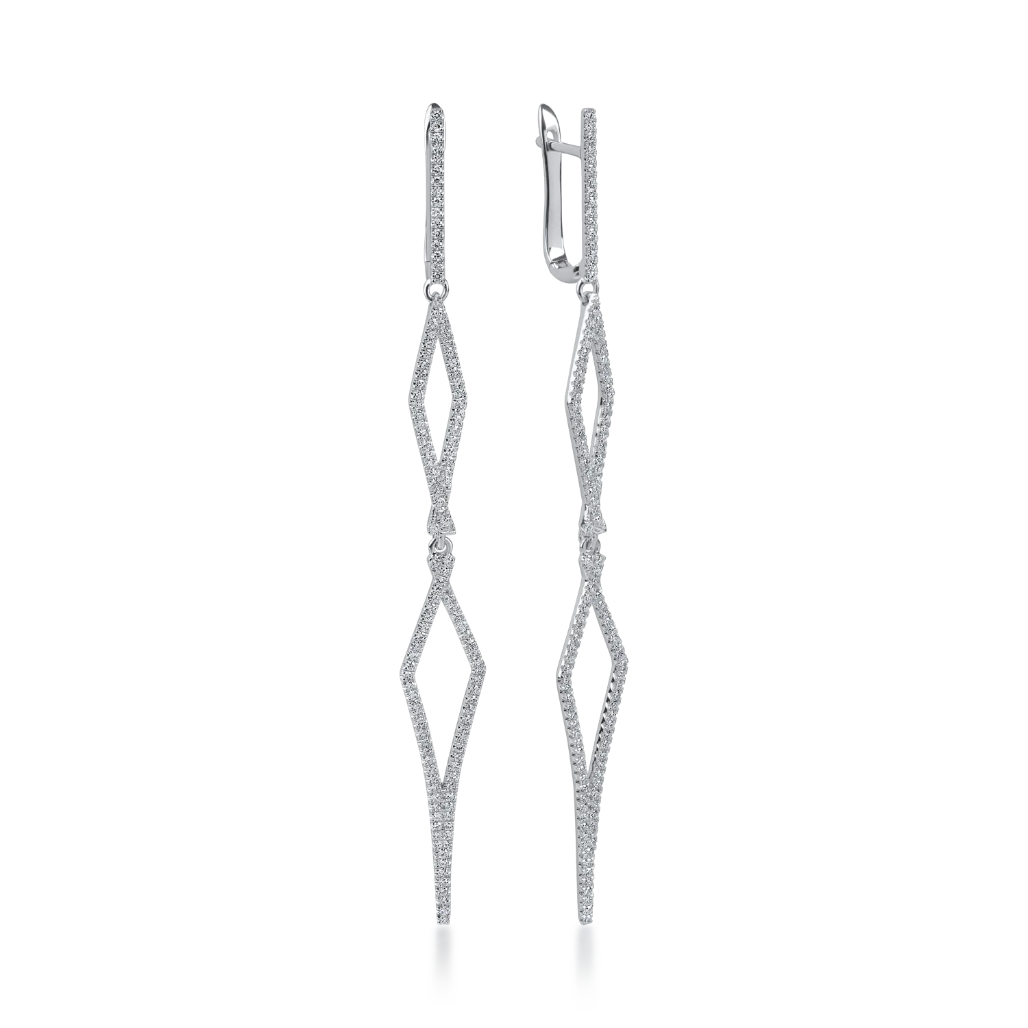 Cercei lungi din aur alb cu diamante de 0.77ct