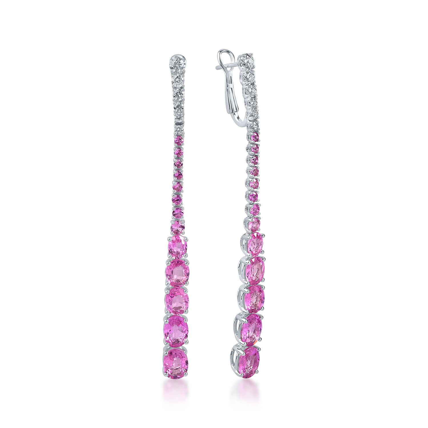 Cercei lungi din aur alb cu safire roz de 8.88ct si diamante de 0.65ct 1 Cercei lungi din aur alb cu safire roz de 8.88ct si diamante de 0.65ct