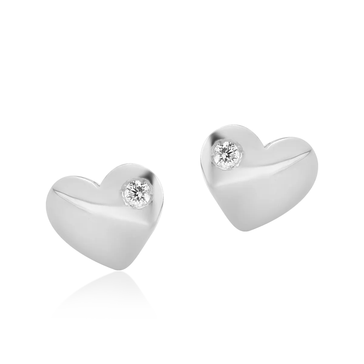 Cercei pentru copii cu inimioare din aur alb cu diamante de 0.04ct