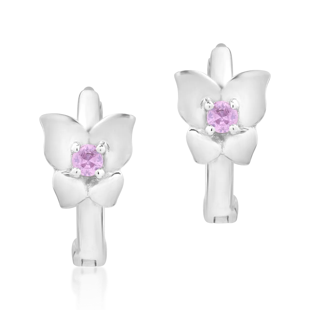 Cercei pentru copii din aur alb cu safire roz de 0.078ct