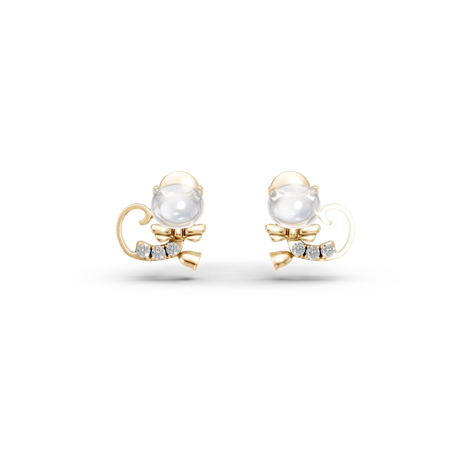 Cercei pisicute din aur galben cu topaze albe ovale de 0.59ct si diamante round de 0.036ct pentru copii