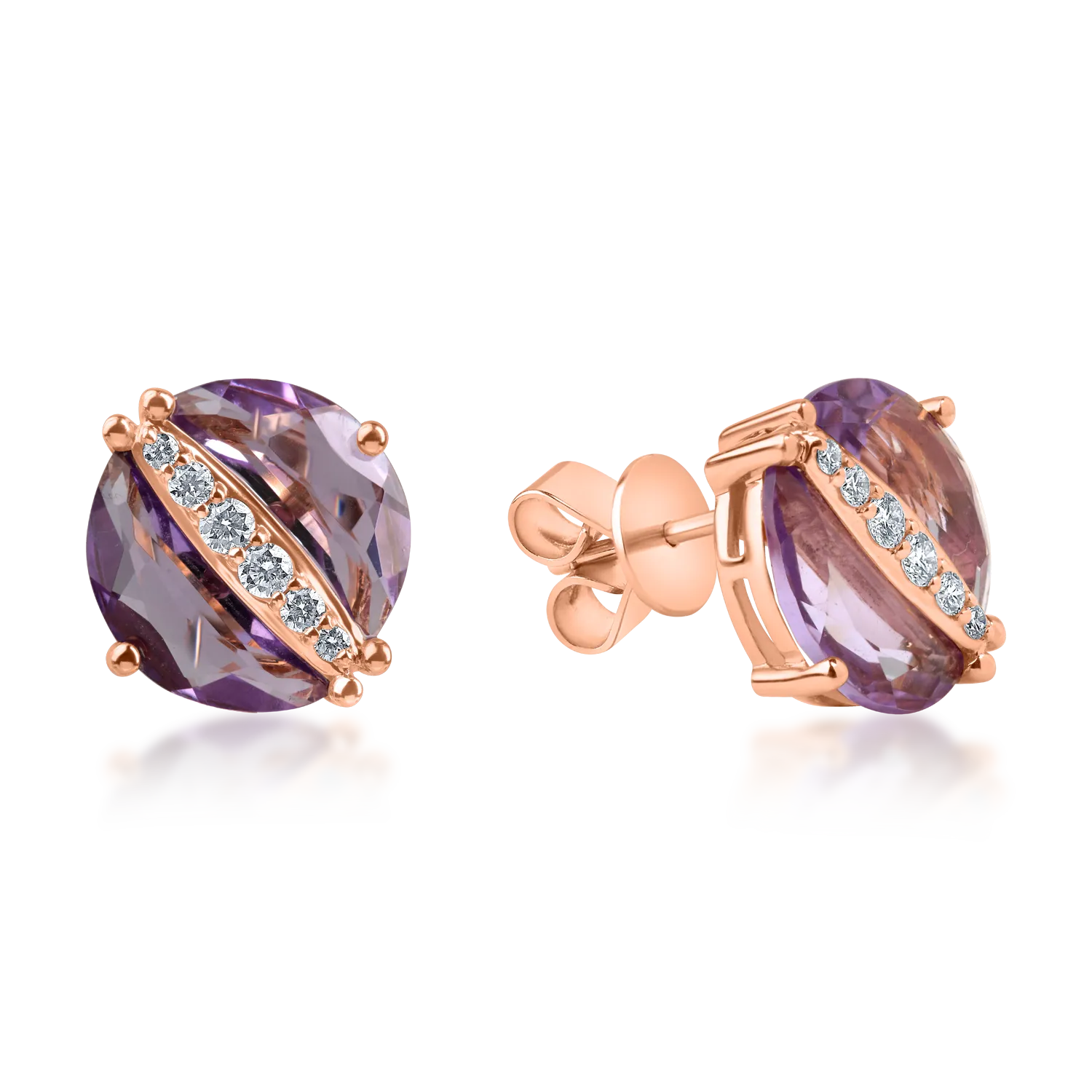 Cercei rotunzi din aur roz cu ametiste de 3.21ct si diamante de 0.18ct