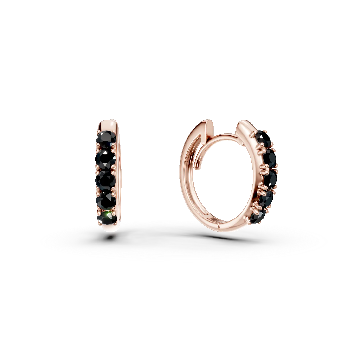 Cercei rotunzi din aur roz cu diamante negre de 0.4ct
