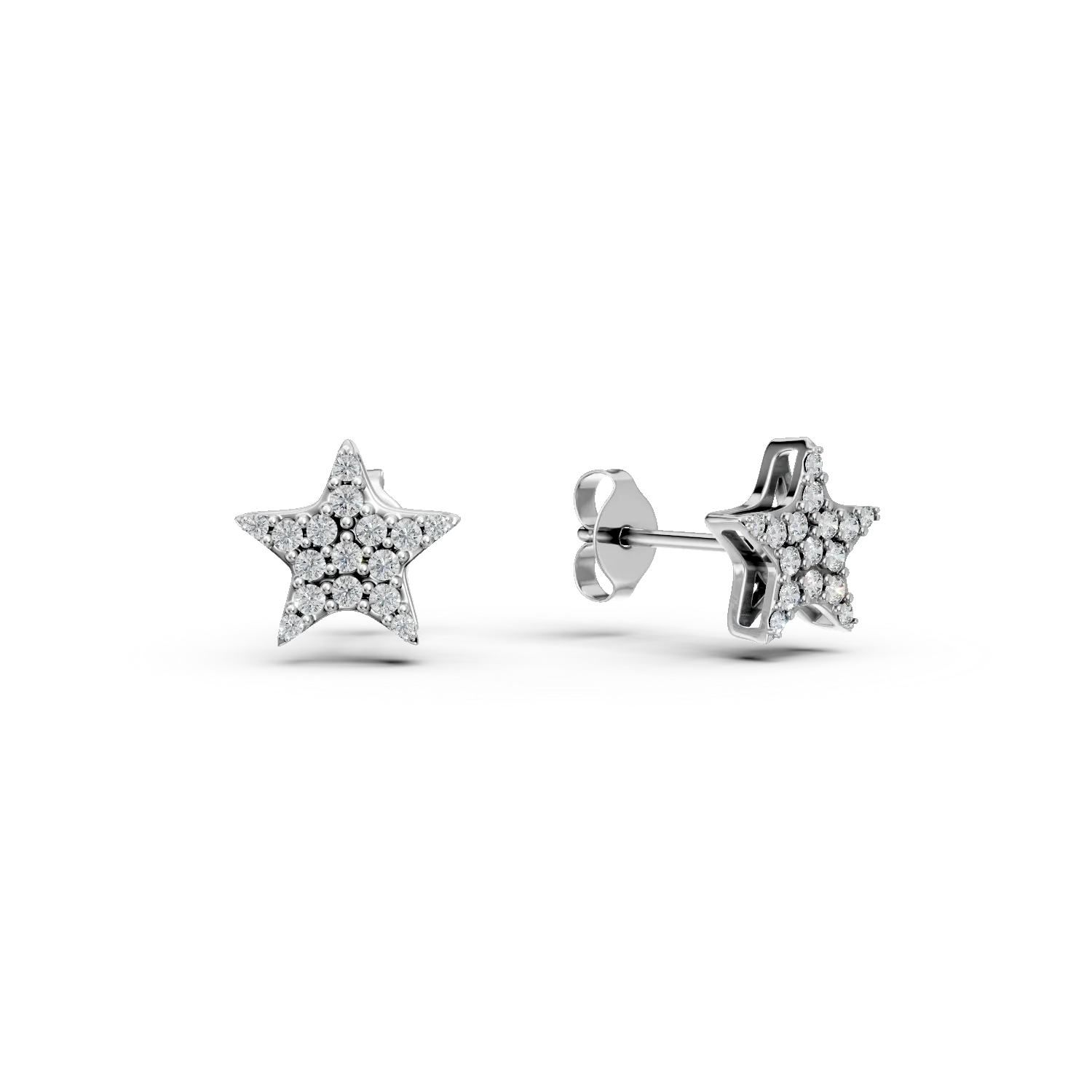 Cercei stea din aur alb cu diamante de 0.15ct