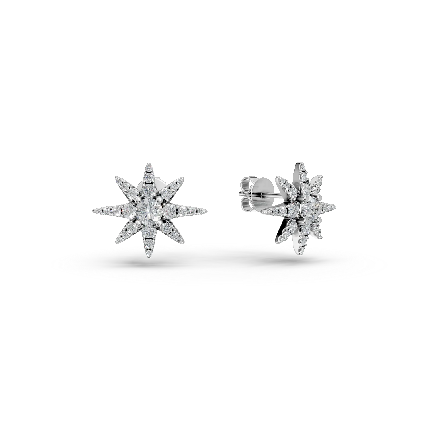 Cercei stea din aur alb cu diamante de 0.7ct