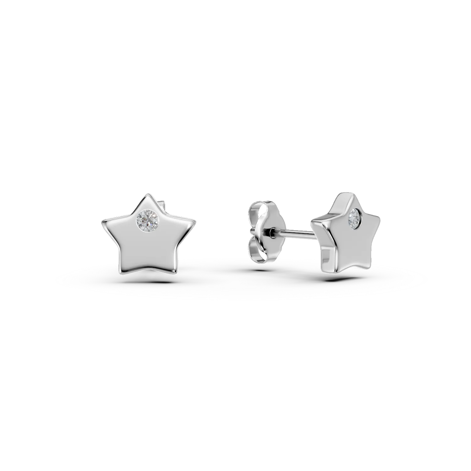 Cercei stea din aur alb cu diamante de 0.01ct