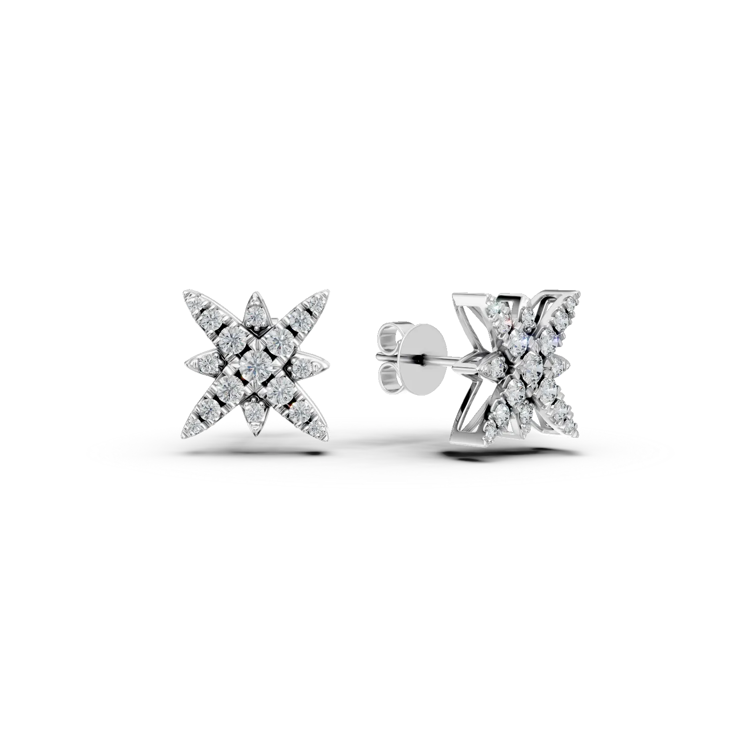 Cercei stea din aur alb cu diamante de 0.68ct