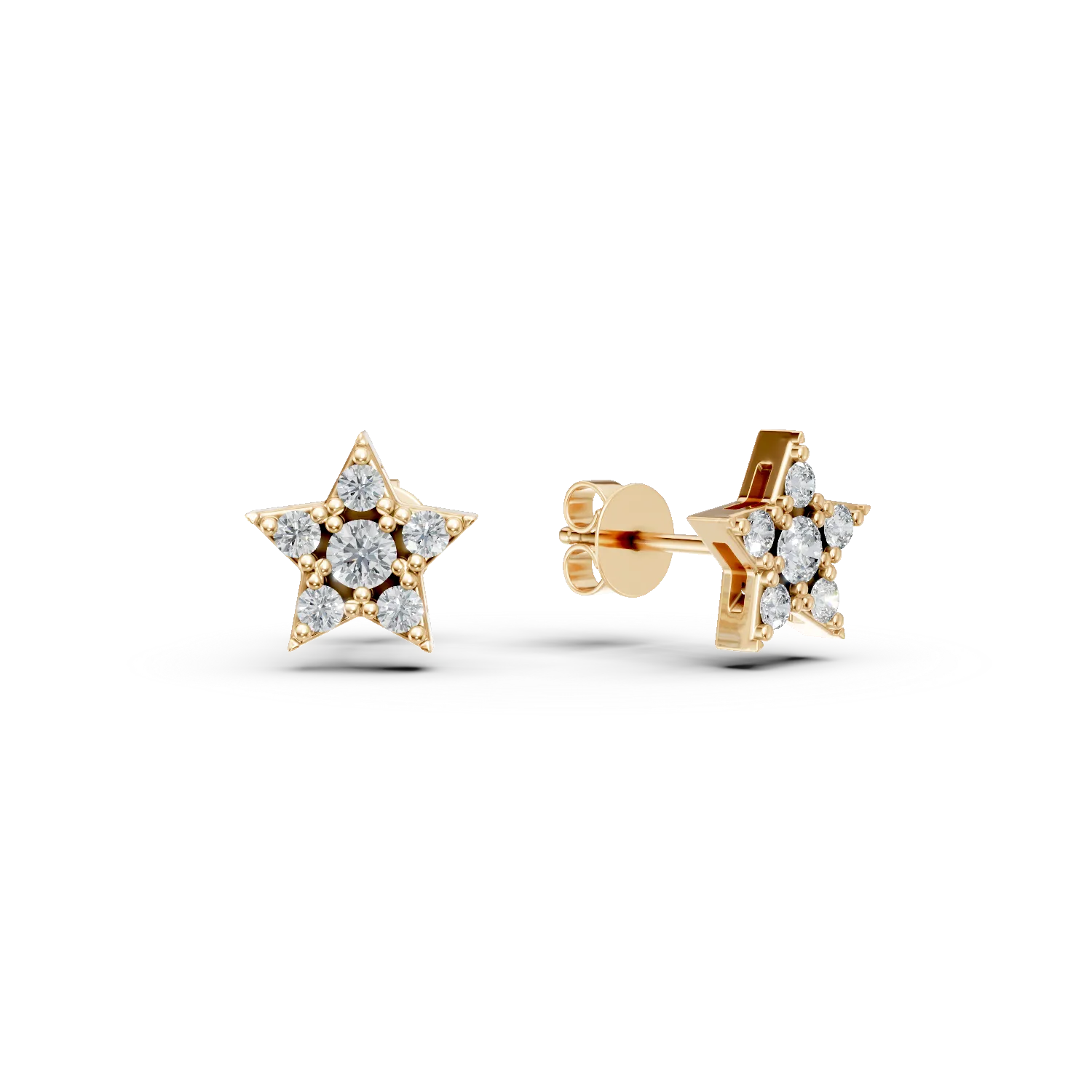 Cercei stea din aur galben cu diamante de 0.1ct