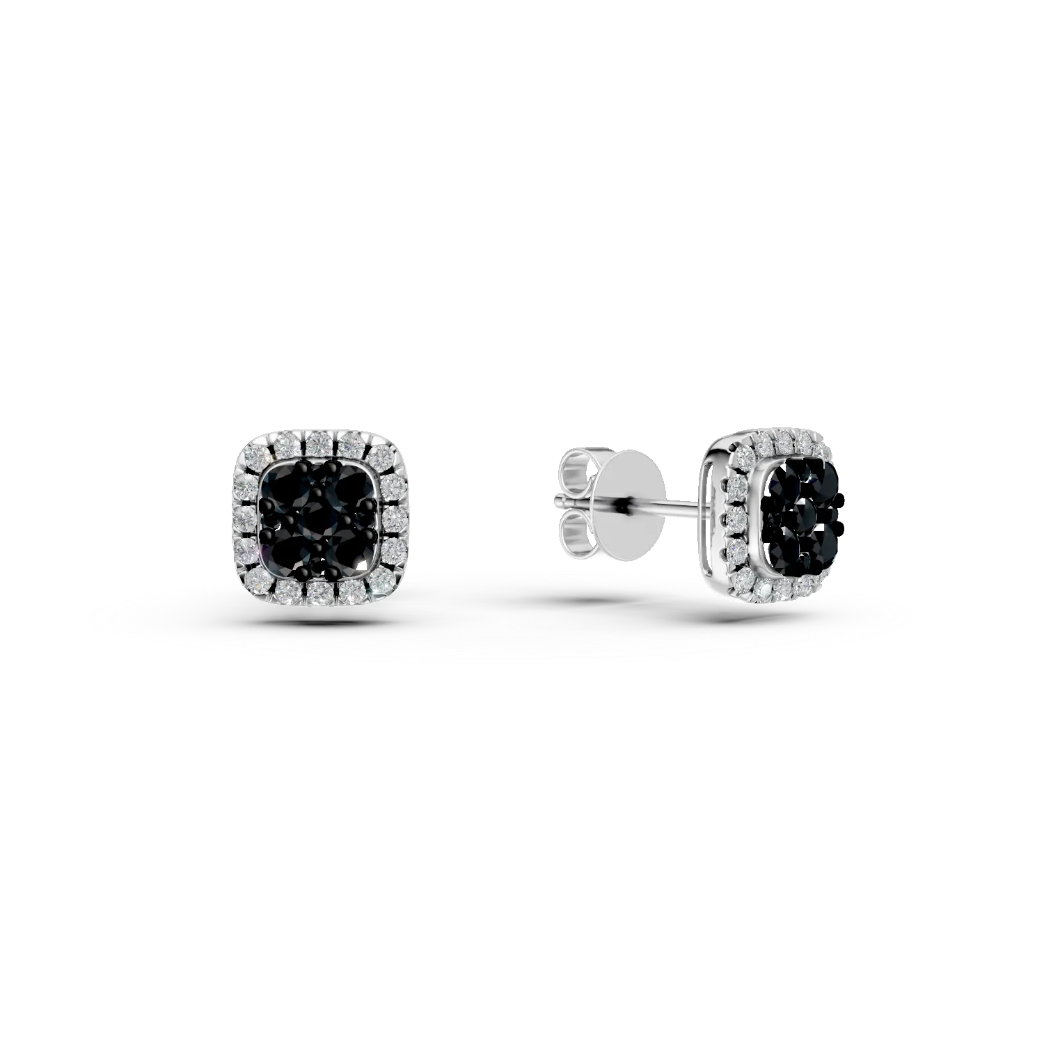 Cercei stud din aur alb cu diamante negre si incolore de 0.3ct