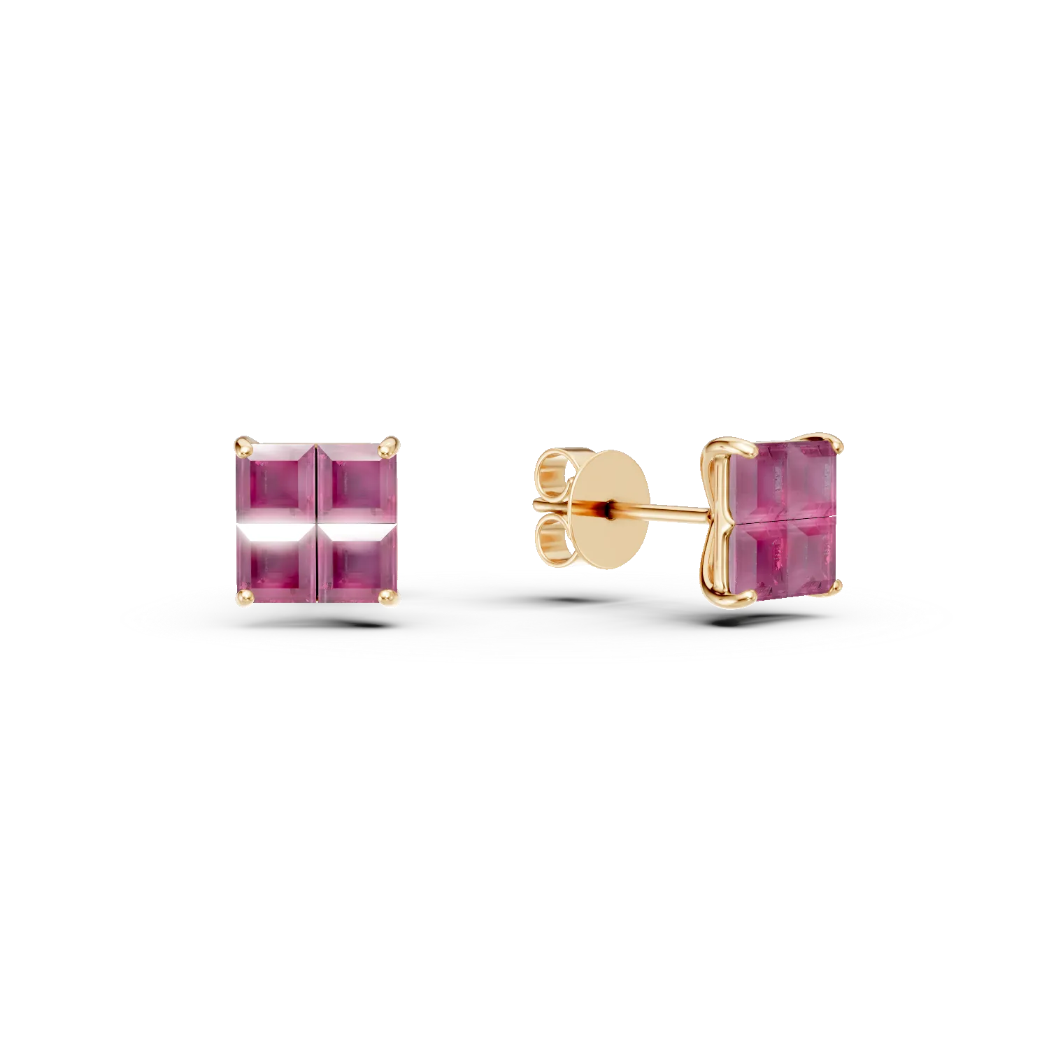 Cercei stud din aur alb cu rubine princess de 0.8ct
