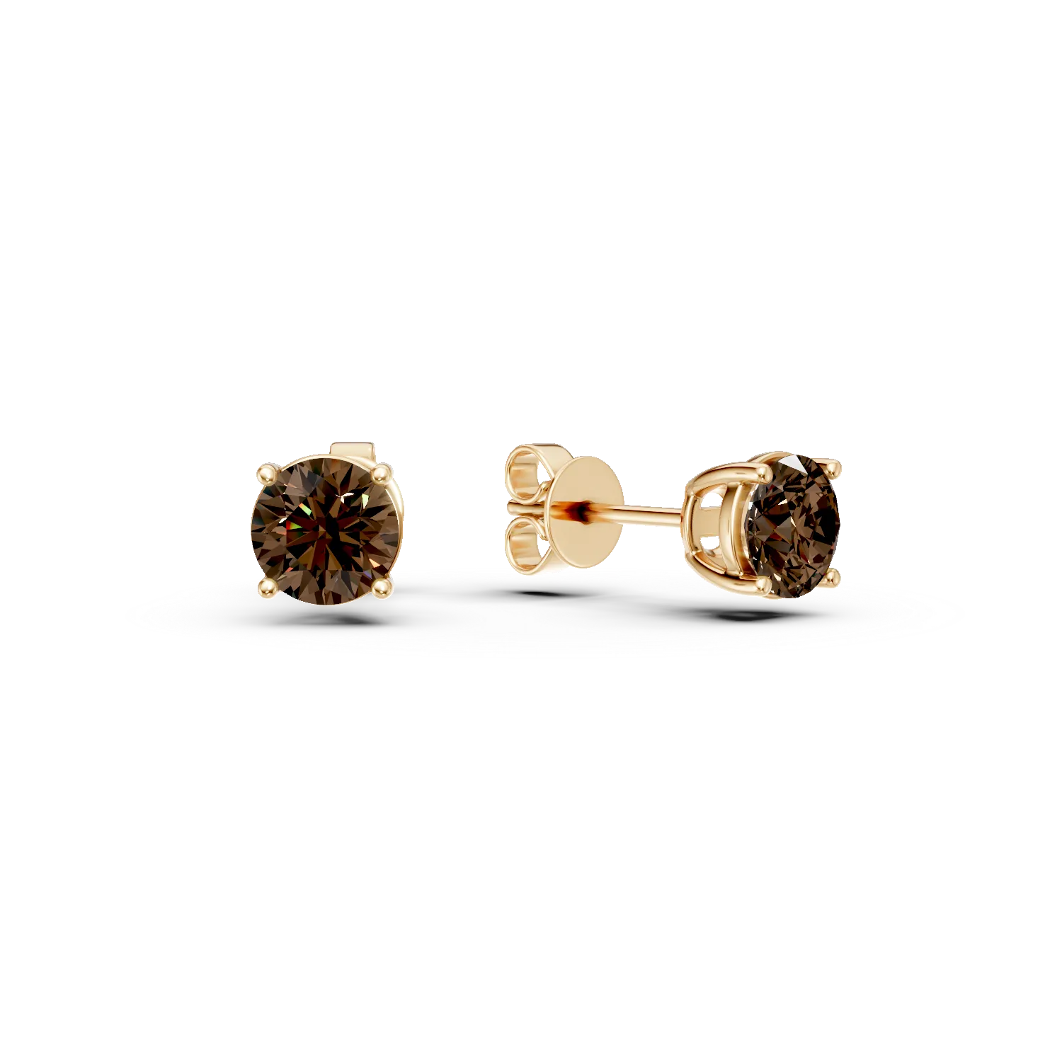 Cercei stud din aur galben cu quartz fumuriu de 1.5ct