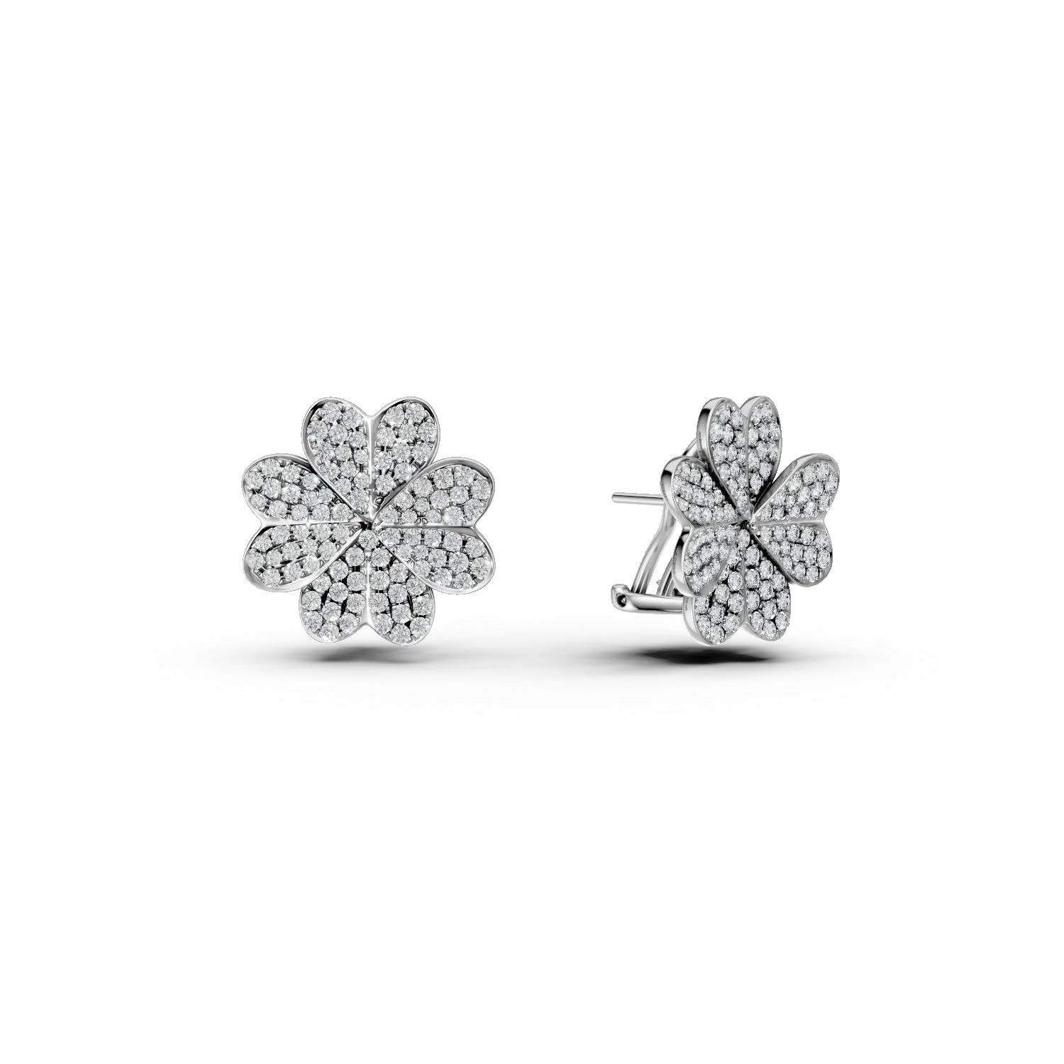 Cercei trifoi din aur alb cu diamante de 1.68ct