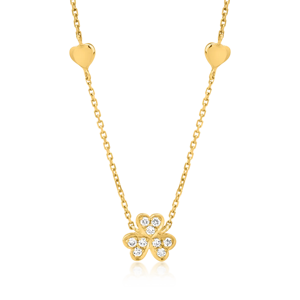 Colier cu trifoi si inimioare din aur galben cu diamante de 0.062ct