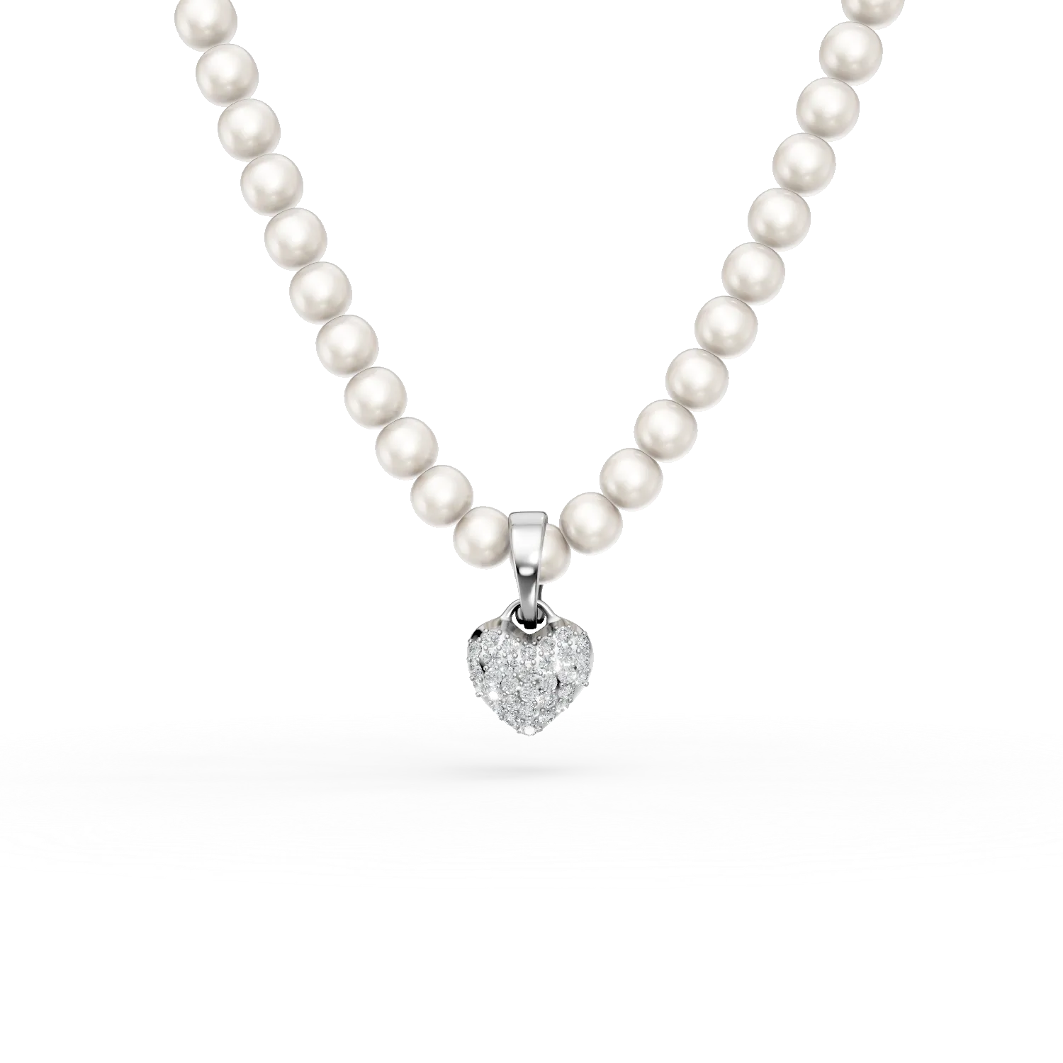 Colier din aur alb cu pandantiv cu diamante de 0.1ct si perle de cultura