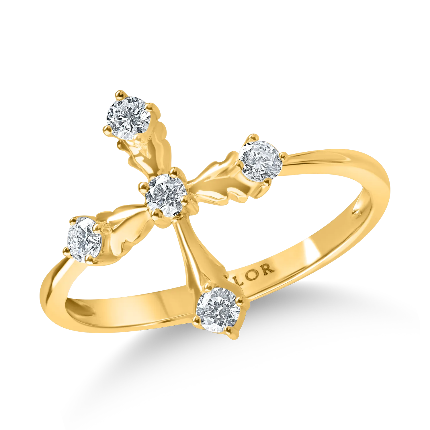 Inel cruce din aur galben cu diamante de 0.25ct