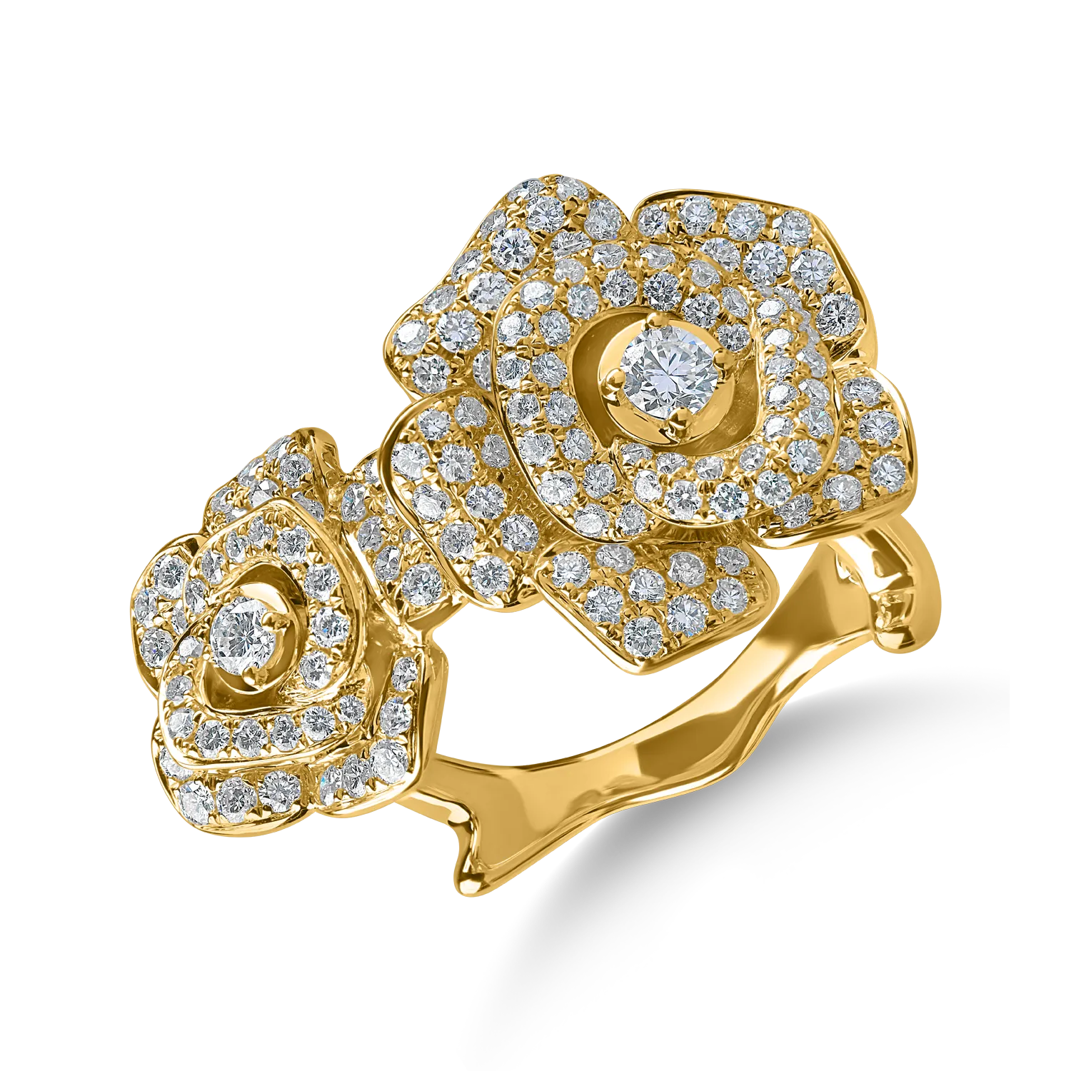 Inel cu flori din aur galben cu diamante de 0.9ct