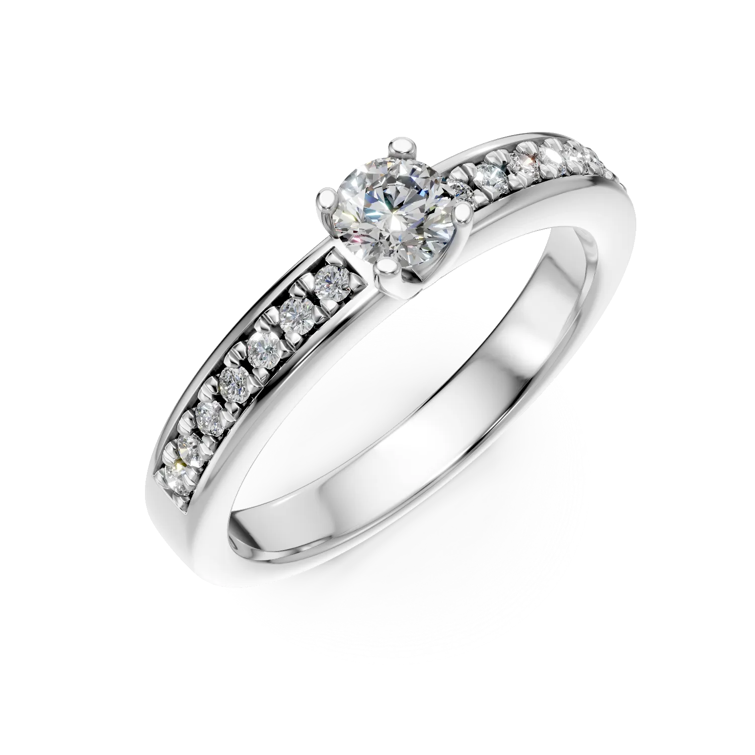 Inel de logodna din aur alb cu diamant de 0.3ct si diamante de 0.08ct