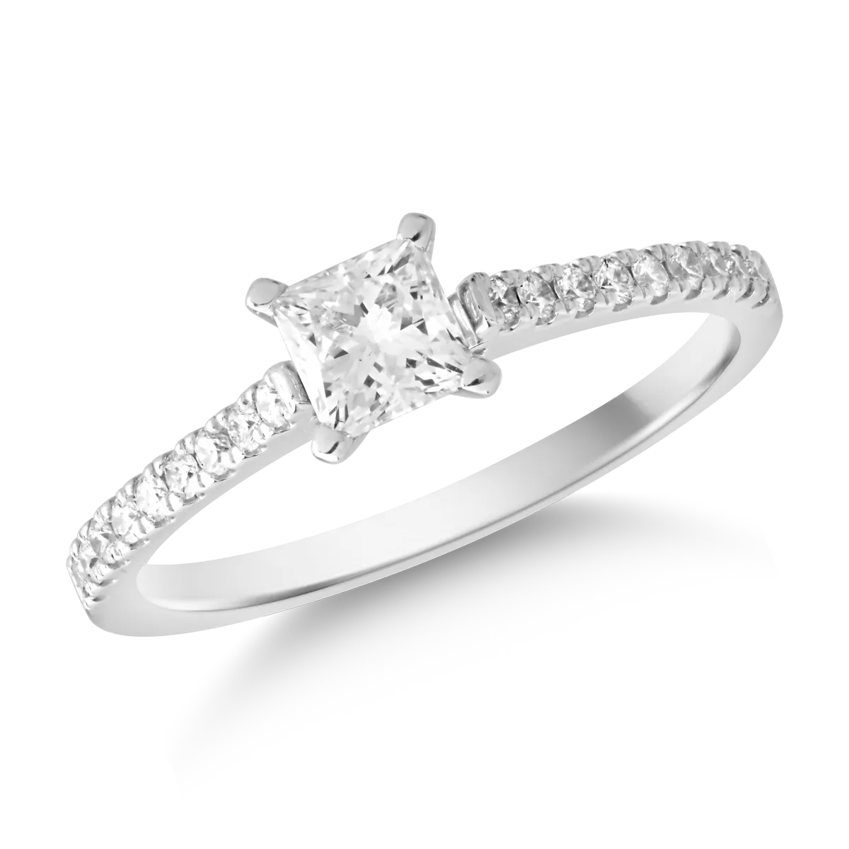 Inel de logodna din aur alb cu diamant de 0.6ct si diamante de 0.18ct