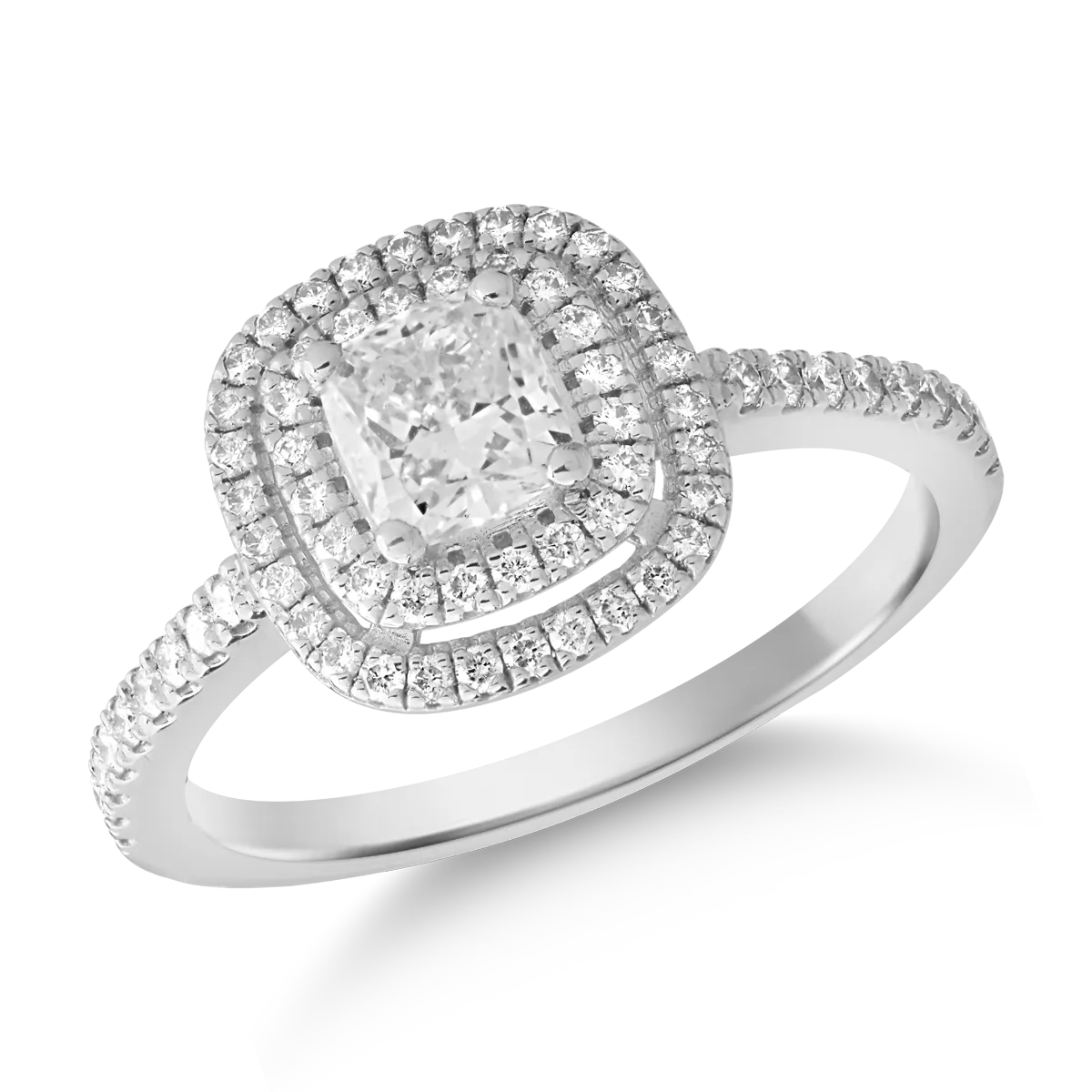 Inel de logodna din aur alb cu diamant cushion de 0.9ct si diamante de 0.3ct