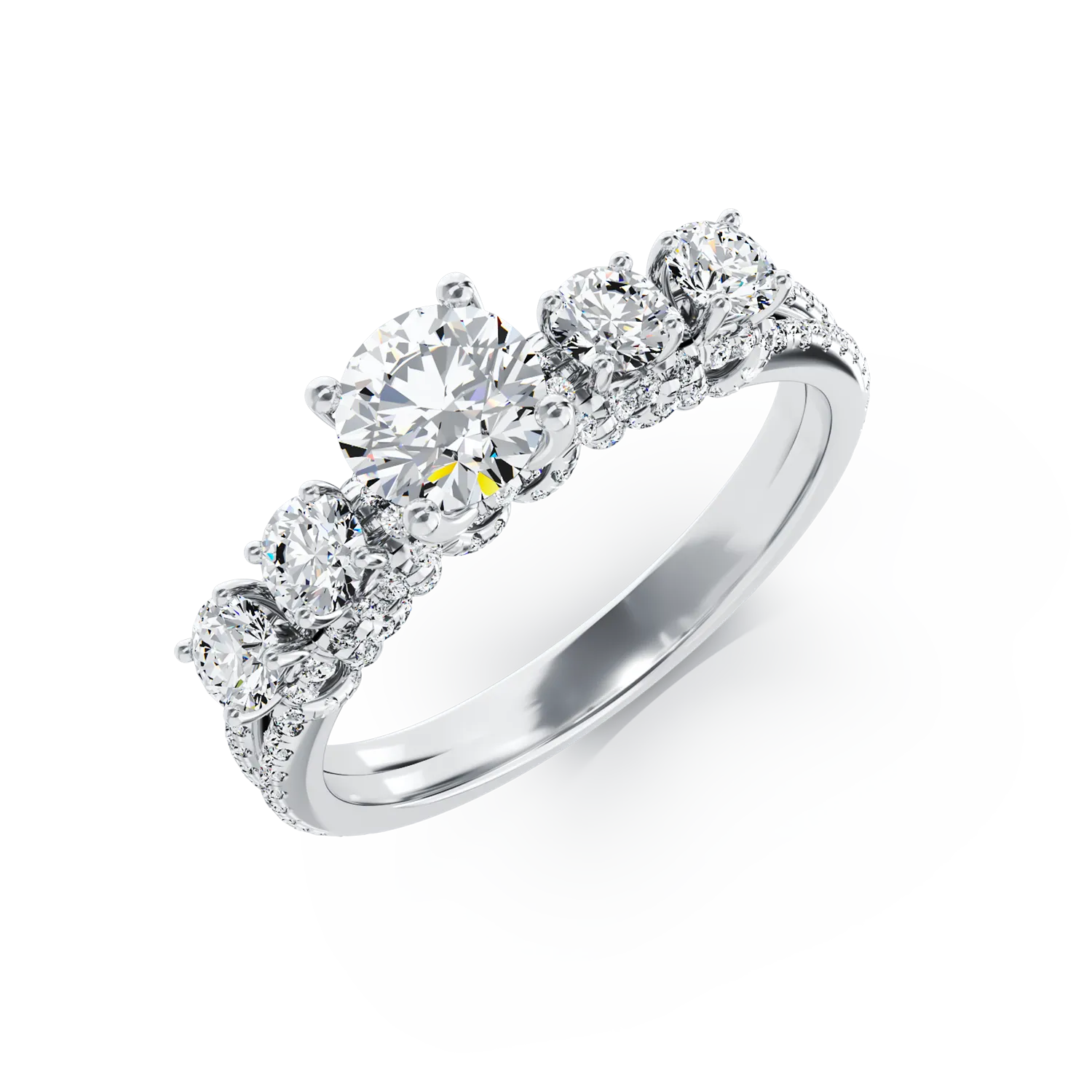 Inel de logodna din aur alb cu diamant de 0.63ct si diamante de 0.82ct