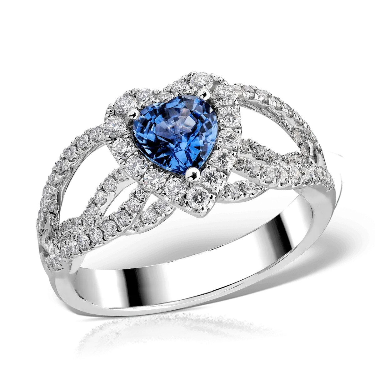 Inel de logodna din aur alb cu safir heart de 1.1ct si diamante de 0.7ct 1 Inel de logodna din aur alb cu safir heart de 1.1ct si diamante de 0.7ct