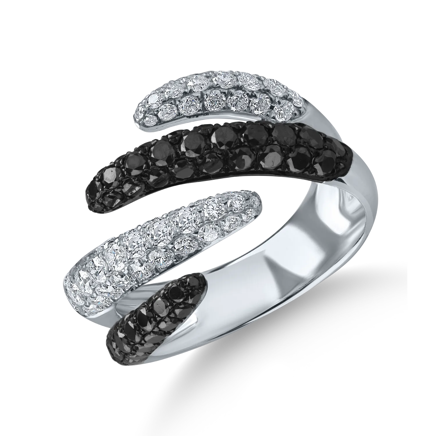 Inel deschis din aur alb cu diamante negre si incolore de 1.84ct
