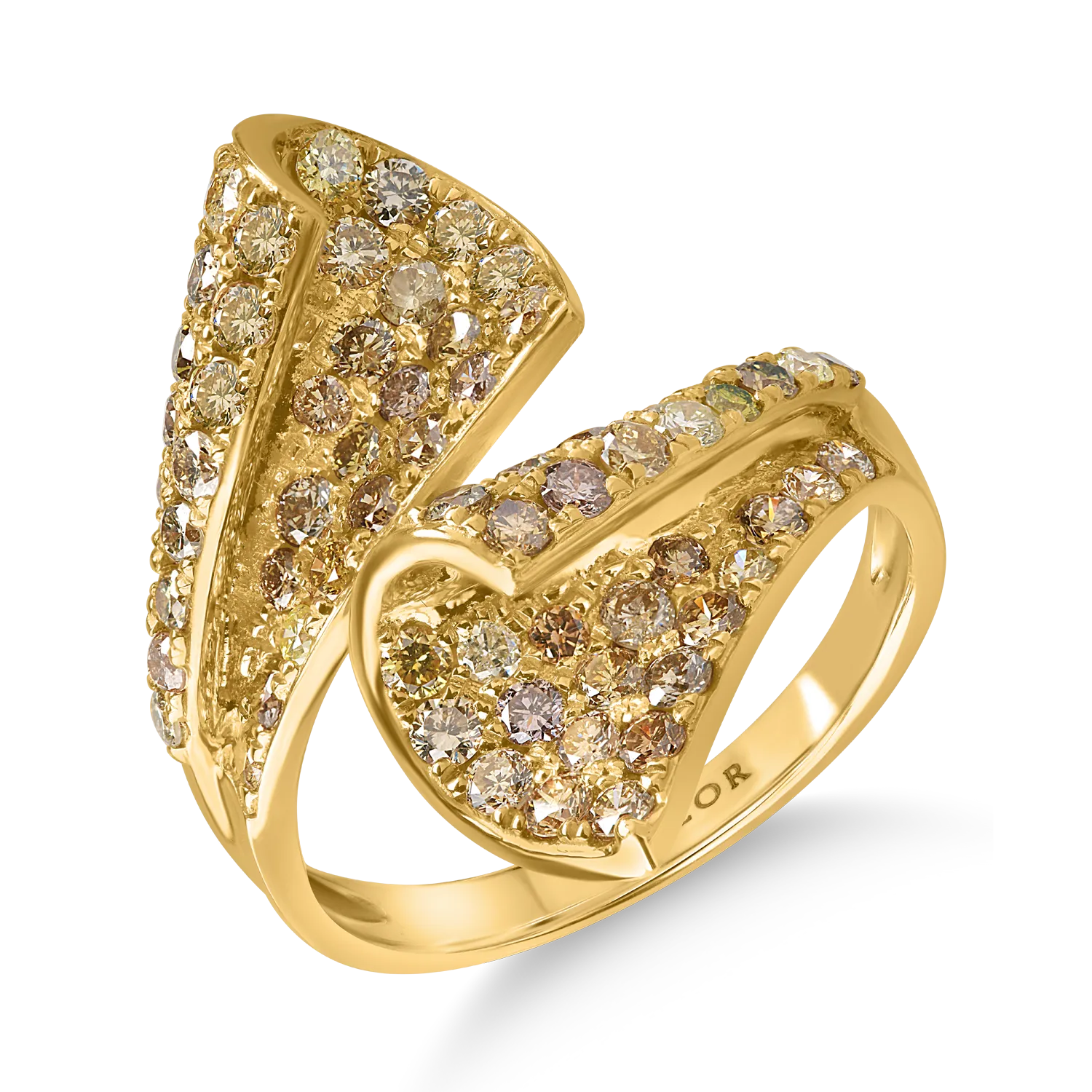 Inel deschis din aur galben cu diamante multicolore de 1.74ct
