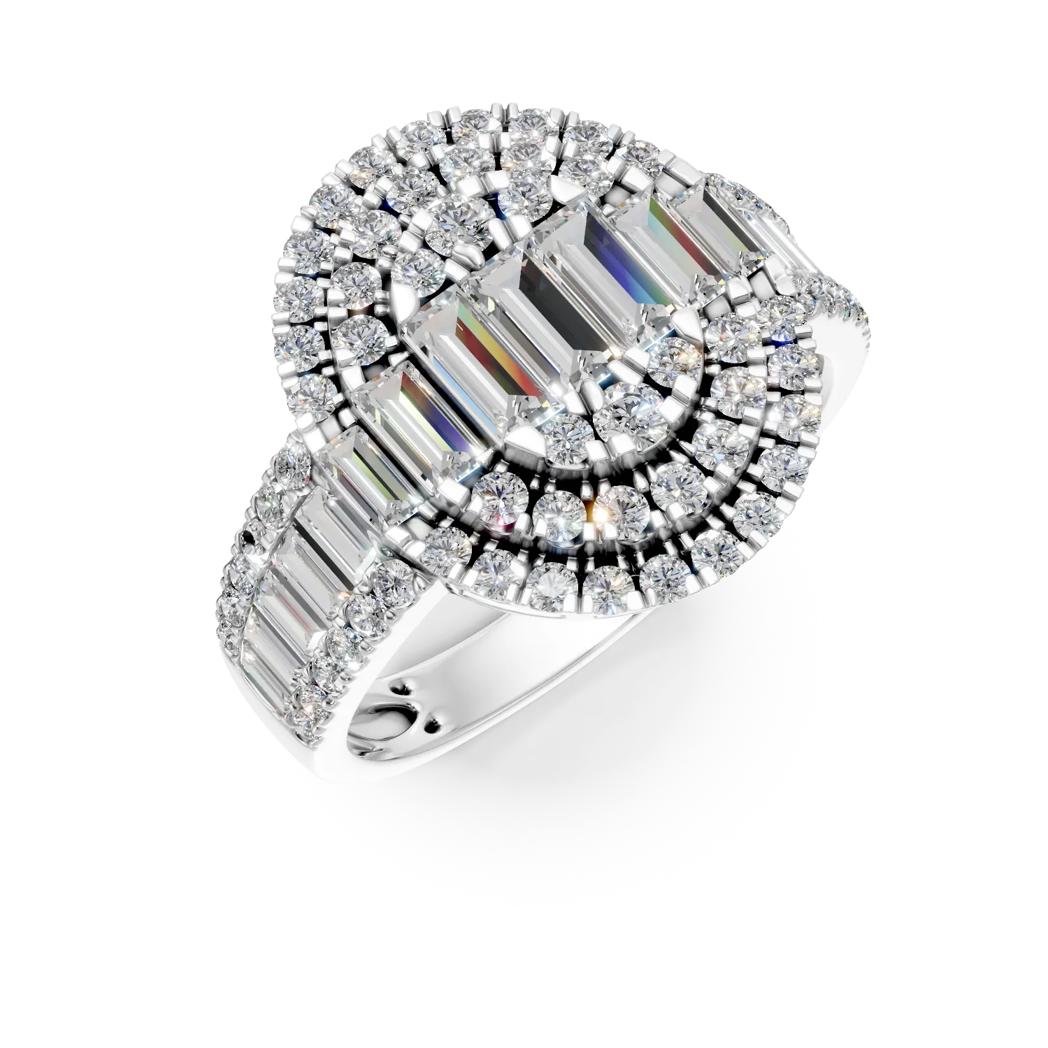 Inel din aur alb cu diamante baguette si rotunde de 1.6ct 1 Inel din aur alb cu diamante baguette si rotunde de 1.6ct