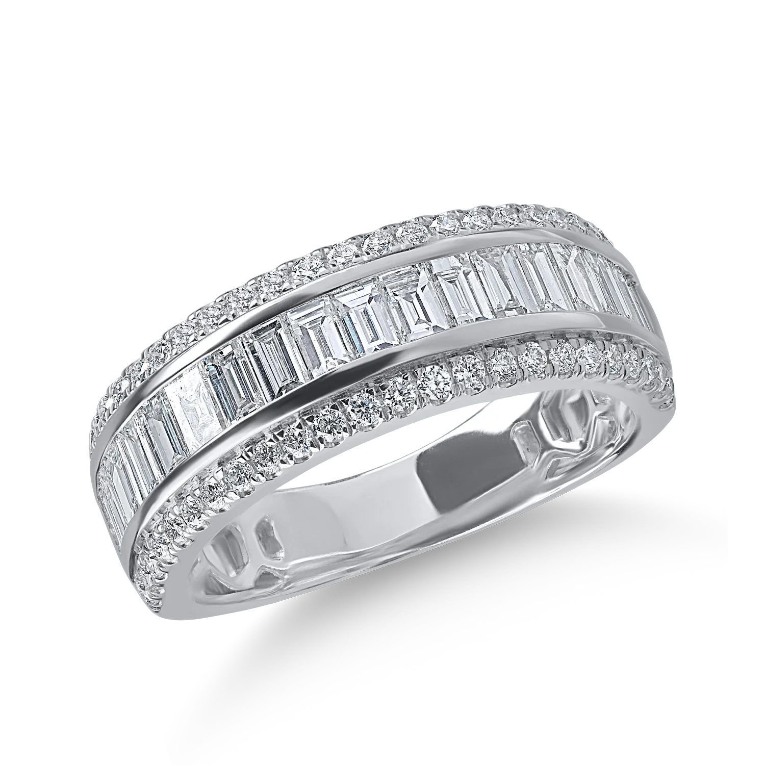 Inel din aur alb cu diamante baguette si rotunde de 1.43ct 1 Inel din aur alb cu diamante baguette si rotunde de 1.43ct
