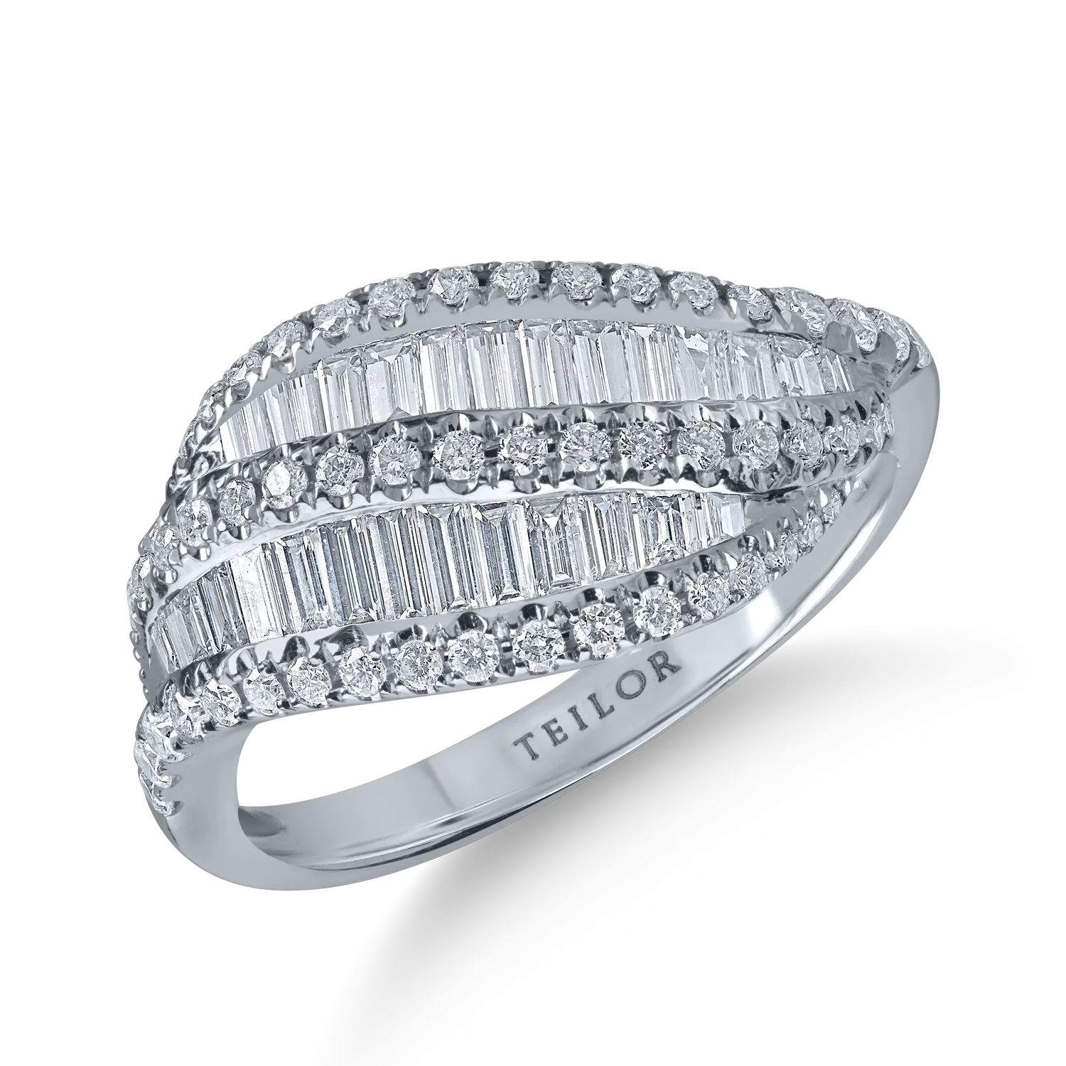 Inel din aur alb cu diamante baguette si rotunde de 0.93ct 1 Inel din aur alb cu diamante baguette si rotunde de 0.93ct
