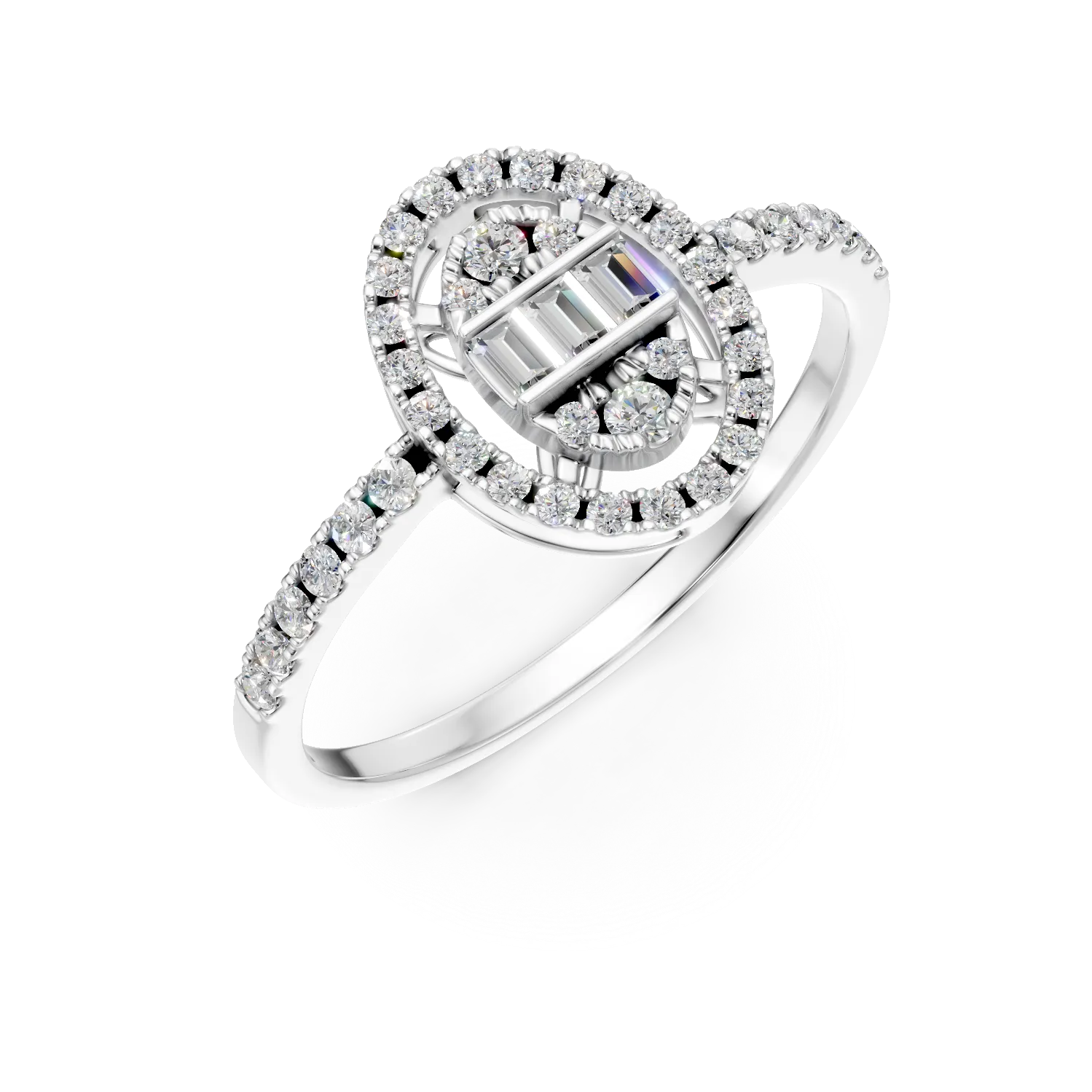 Inel din aur alb cu diamante baguette si rotunde de 0.41ct 1 Inel din aur alb cu diamante baguette si rotunde de 0.41ct