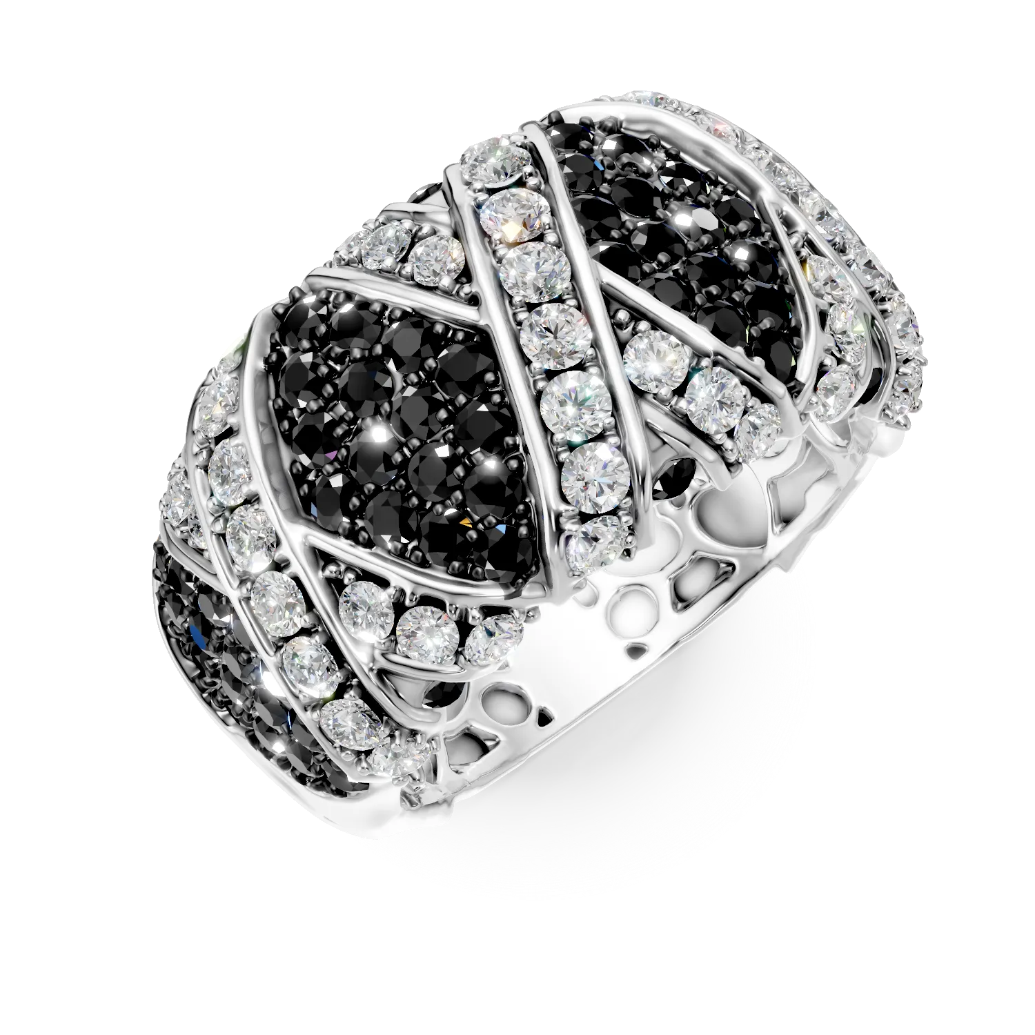Inel din aur alb cu diamante negre si incolore de 2.2ct 1 Inel din aur alb cu diamante negre si incolore de 2.2ct