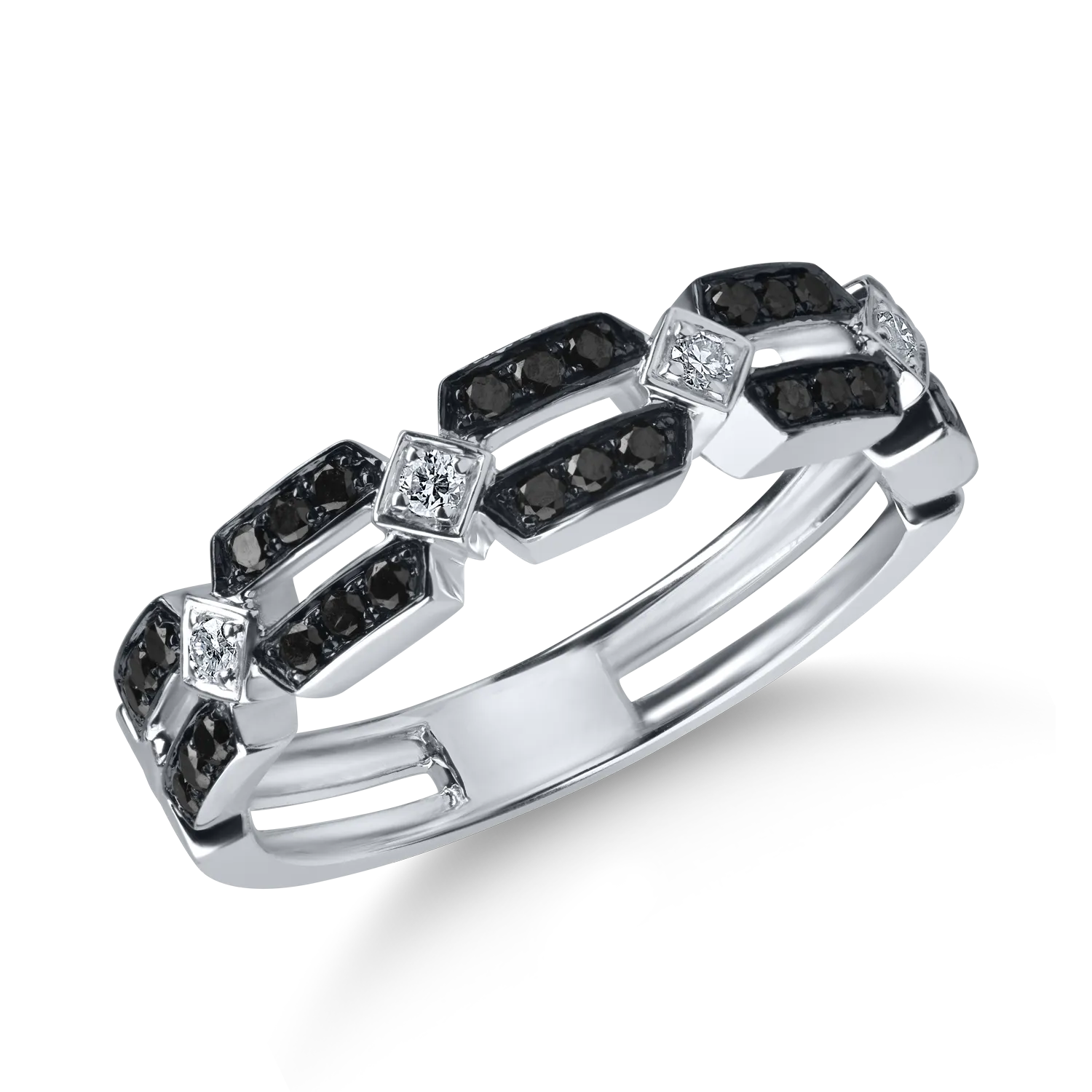 Inel din aur alb cu diamante negre si incolore de 0.33ct