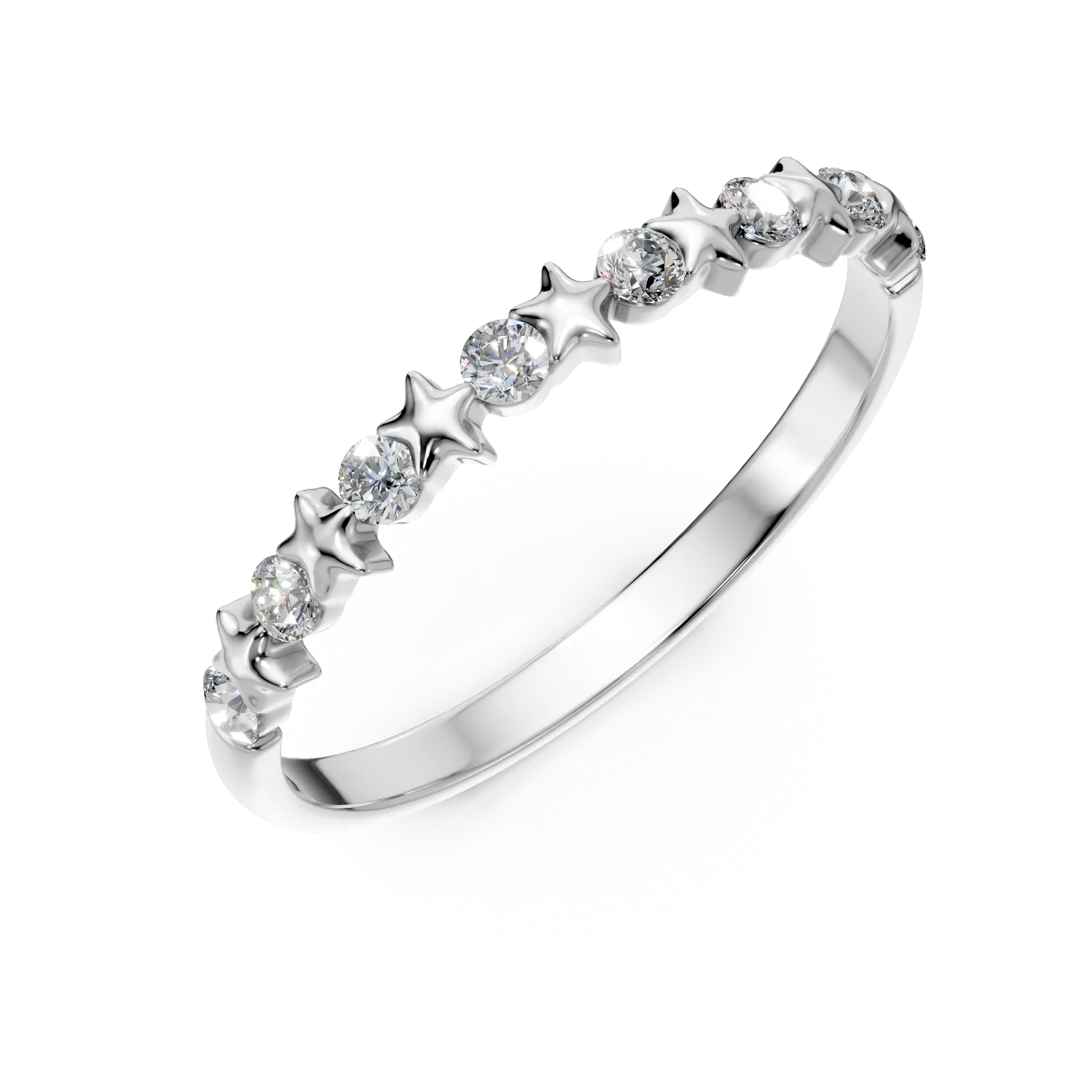 Inel cu stelute din aur alb cu diamante de 0.1ct