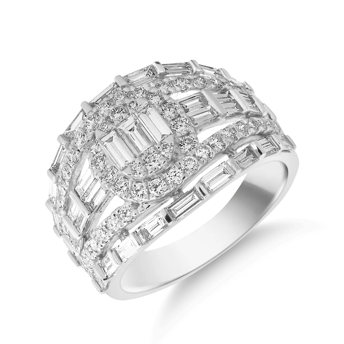Inel din aur alb cu diamante baguette si rotunde de 1.8ct 1 Inel din aur alb cu diamante baguette si rotunde de 1.8ct