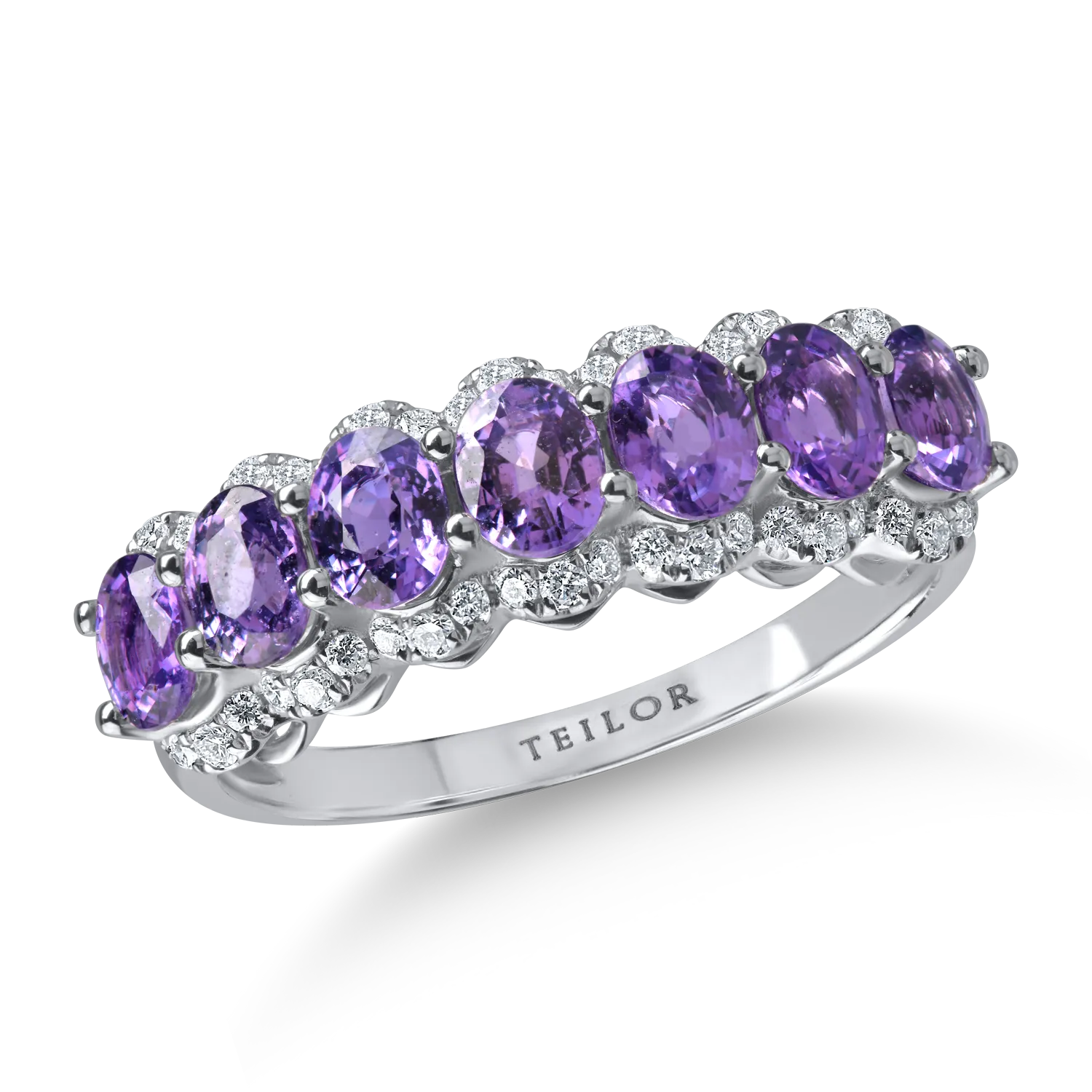 Inel din aur alb cu safire mov ovale de 1.7ct si diamante de 0.19ct 1 Inel din aur alb cu safire mov ovale de 1.7ct si diamante de 0.19ct