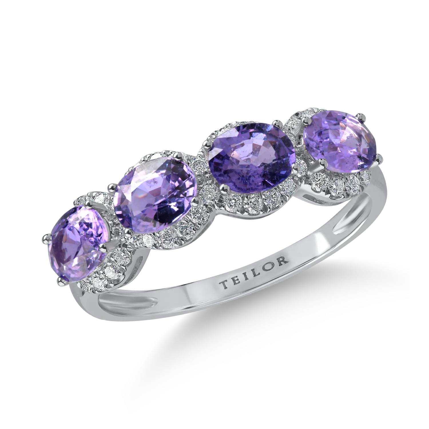 Inel din aur alb cu safire mov pear de 1.74ct si diamante de 0.26ct 1 Inel din aur alb cu safire mov pear de 1.74ct si diamante de 0.26ct