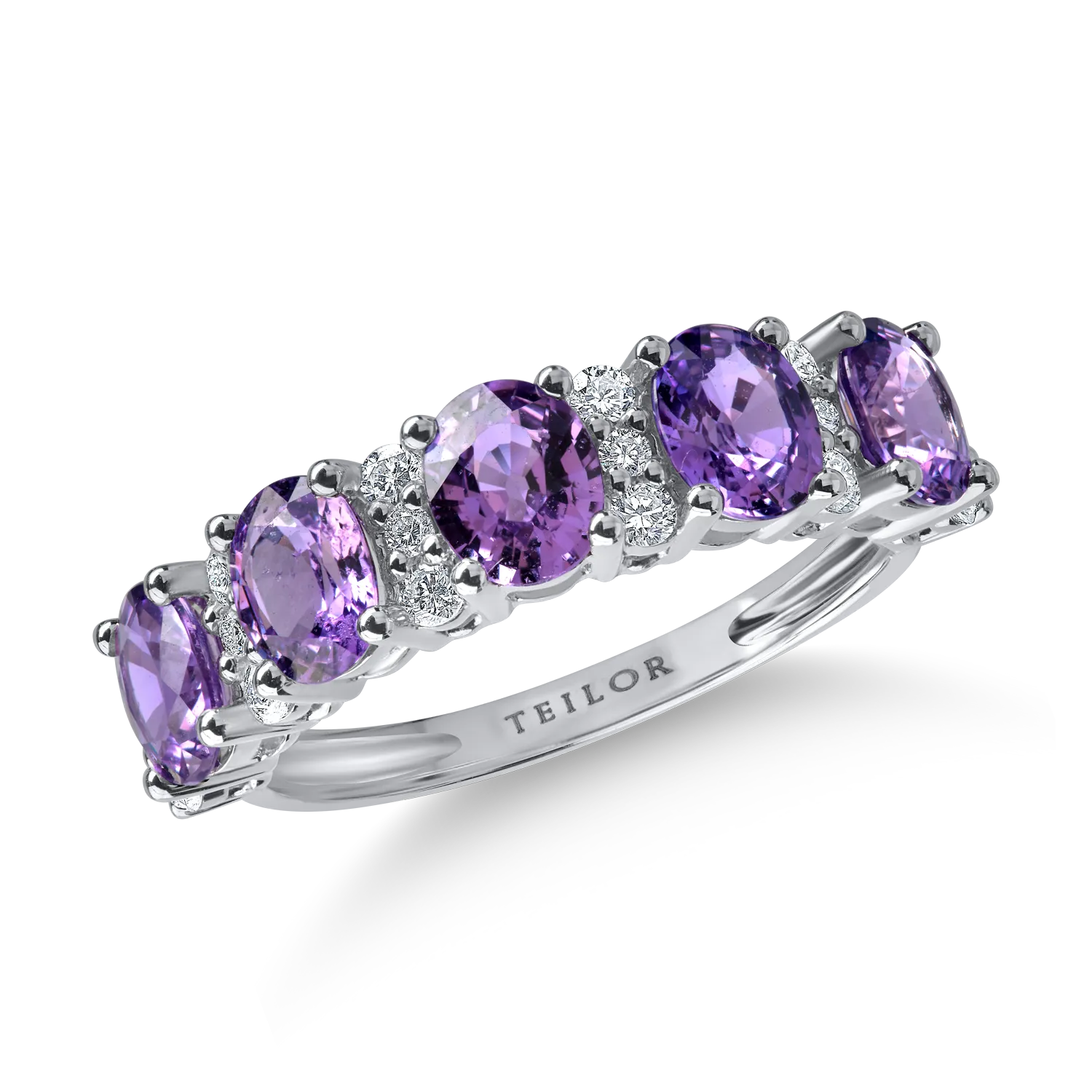 Inel din aur alb cu safire violet ovale de 2.13ct si diamante de 0.26ct 1 Inel din aur alb cu safire violet ovale de 2.13ct si diamante de 0.26ct