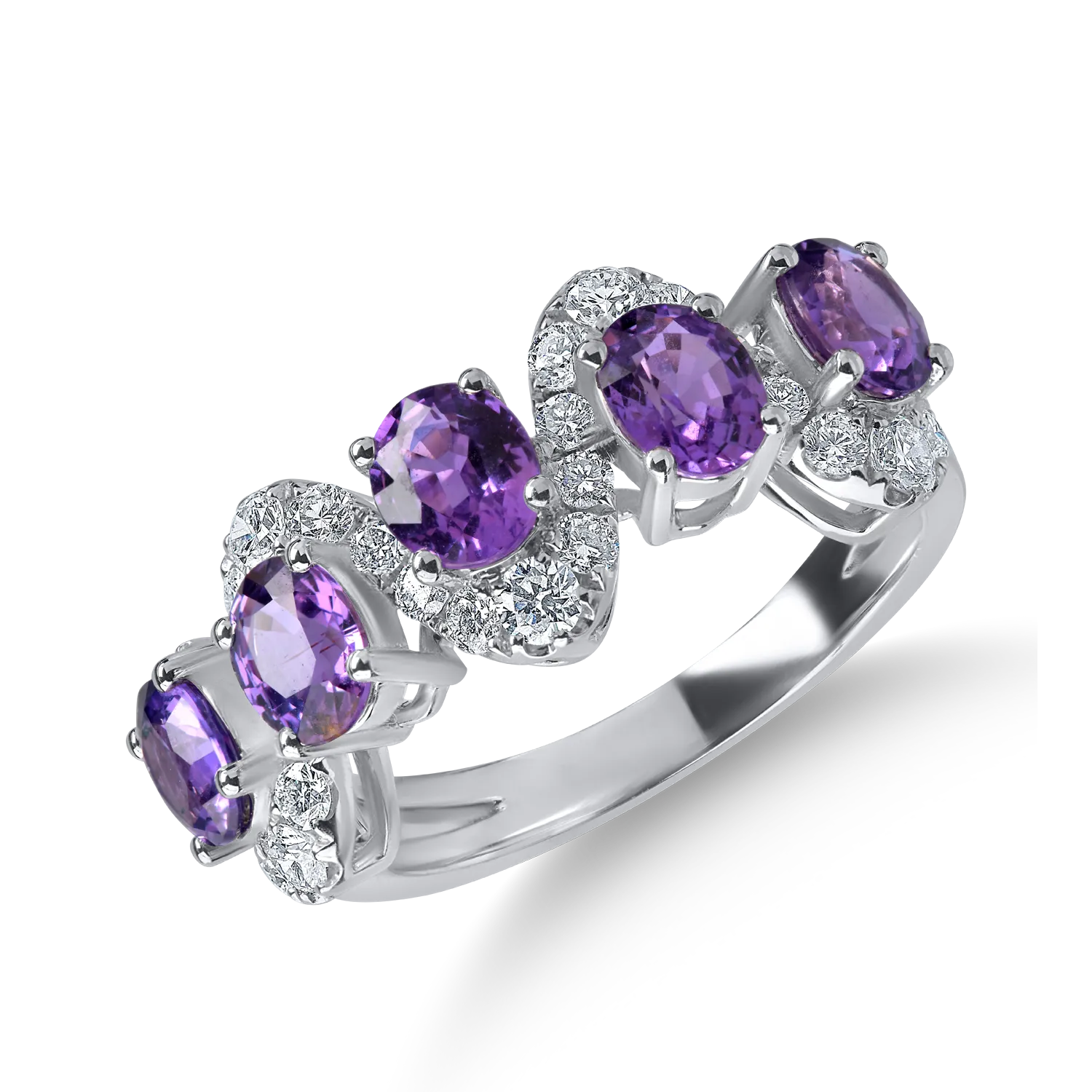Inel din aur alb cu safire violet ovale de 2.25ct si diamante de 0.64ct 1 Inel din aur alb cu safire violet ovale de 2.25ct si diamante de 0.64ct