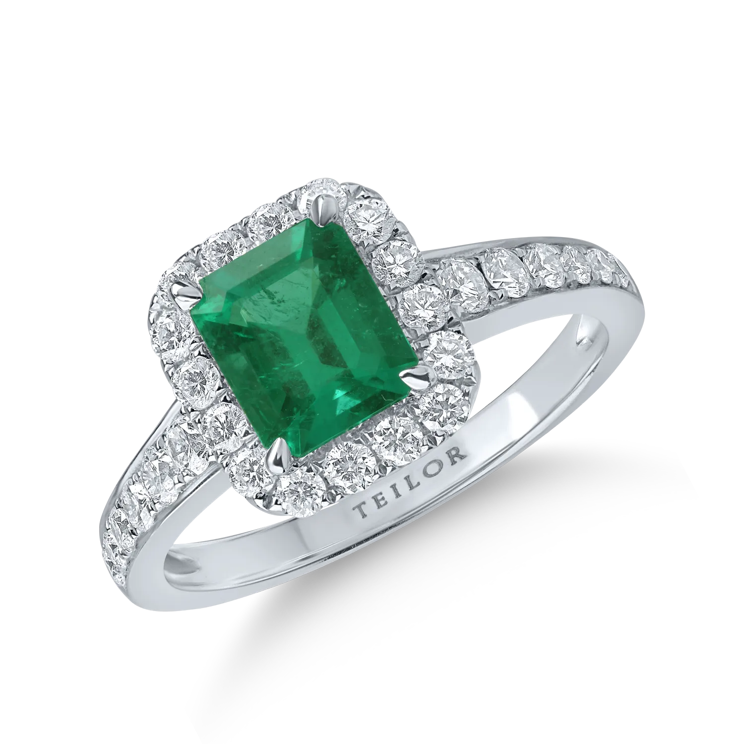 Inel din aur alb cu smarald emerald de 0.14ct si diamante de 0.66ct 1 Inel din aur alb cu smarald emerald de 0.14ct si diamante de 0.66ct