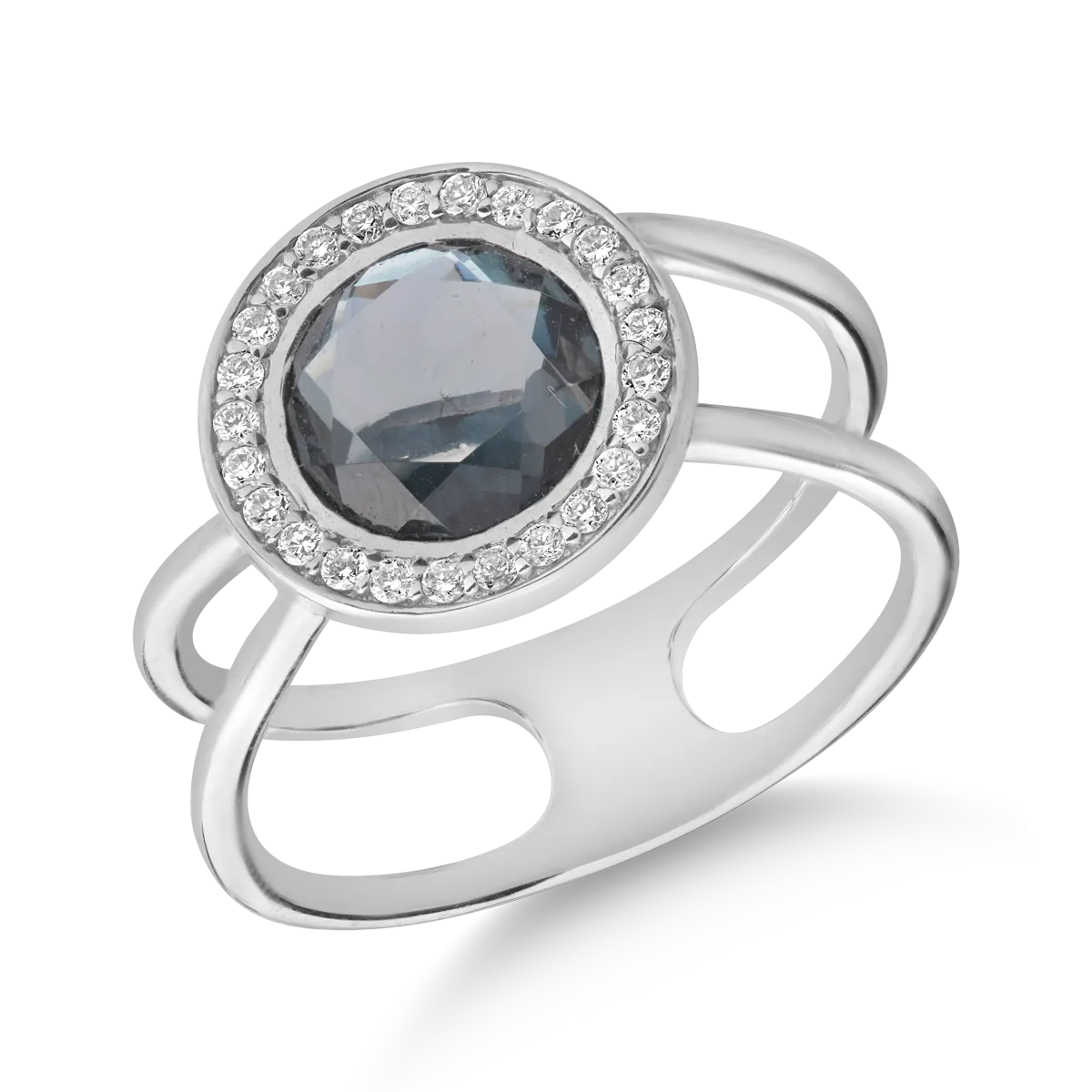 Inel din aur alb cu topaz London blue de 1.68ct si diamante de 0.156ct 1 Inel din aur alb cu topaz London blue de 1.68ct si diamante de 0.156ct