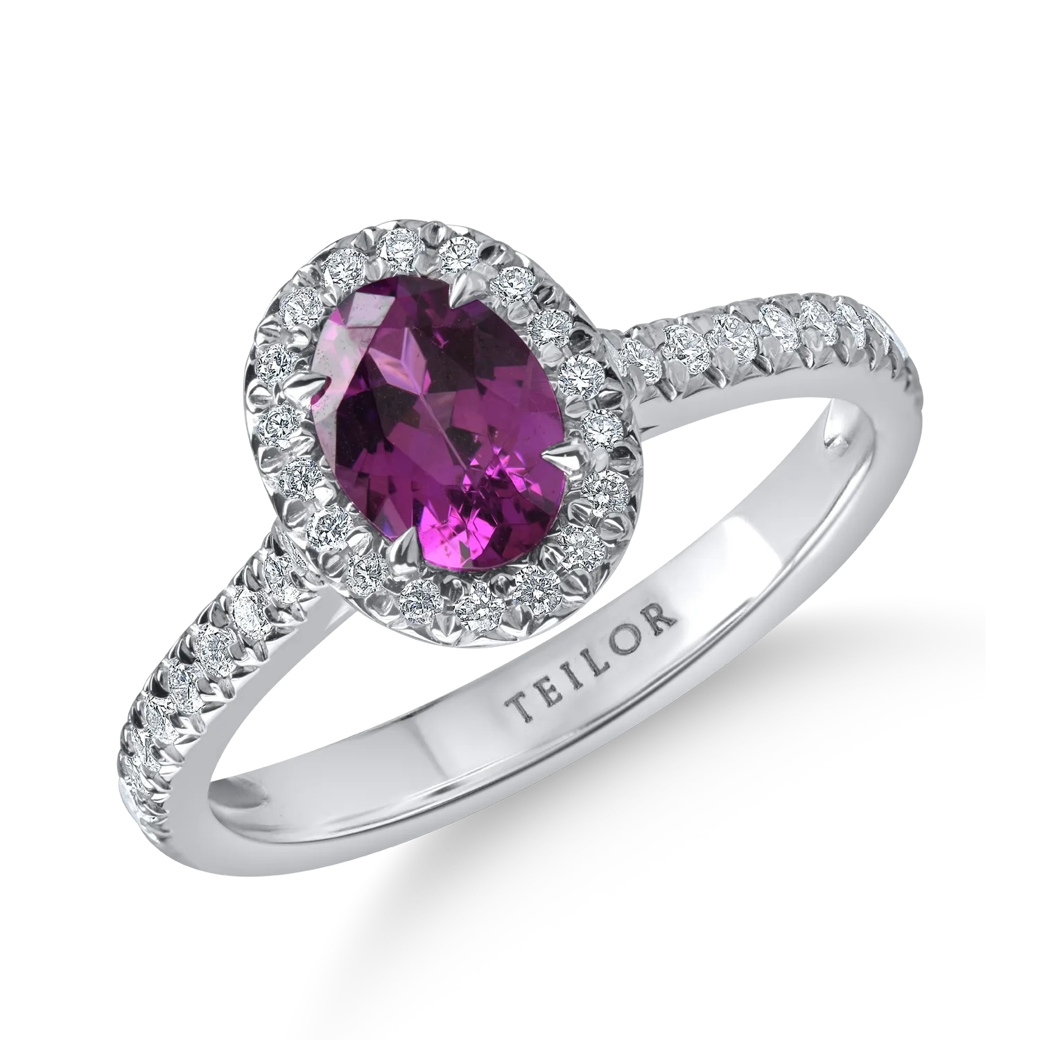 Inel din aur alb cu un granat purple oval de 0.91ct si diamante de 0.31ct 1 Inel din aur alb cu un granat purple oval de 0.91ct si diamante de 0.31ct