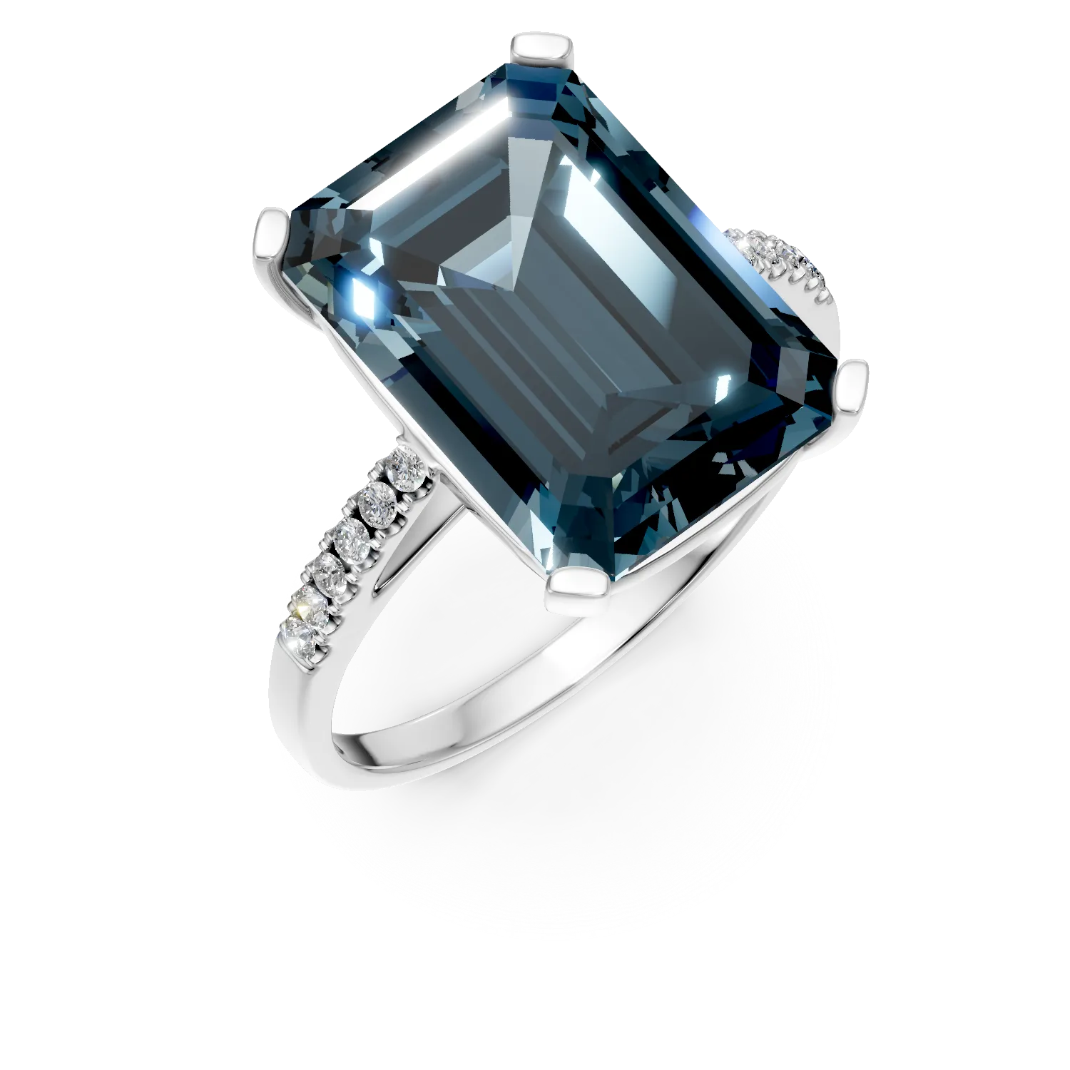 Inel din aur alb cu un topaz London blue octogonal de 8.3ct si diamante de 0.1ct 1 Inel din aur alb cu un topaz London blue octogonal de 8.3ct si diamante de 0.1ct