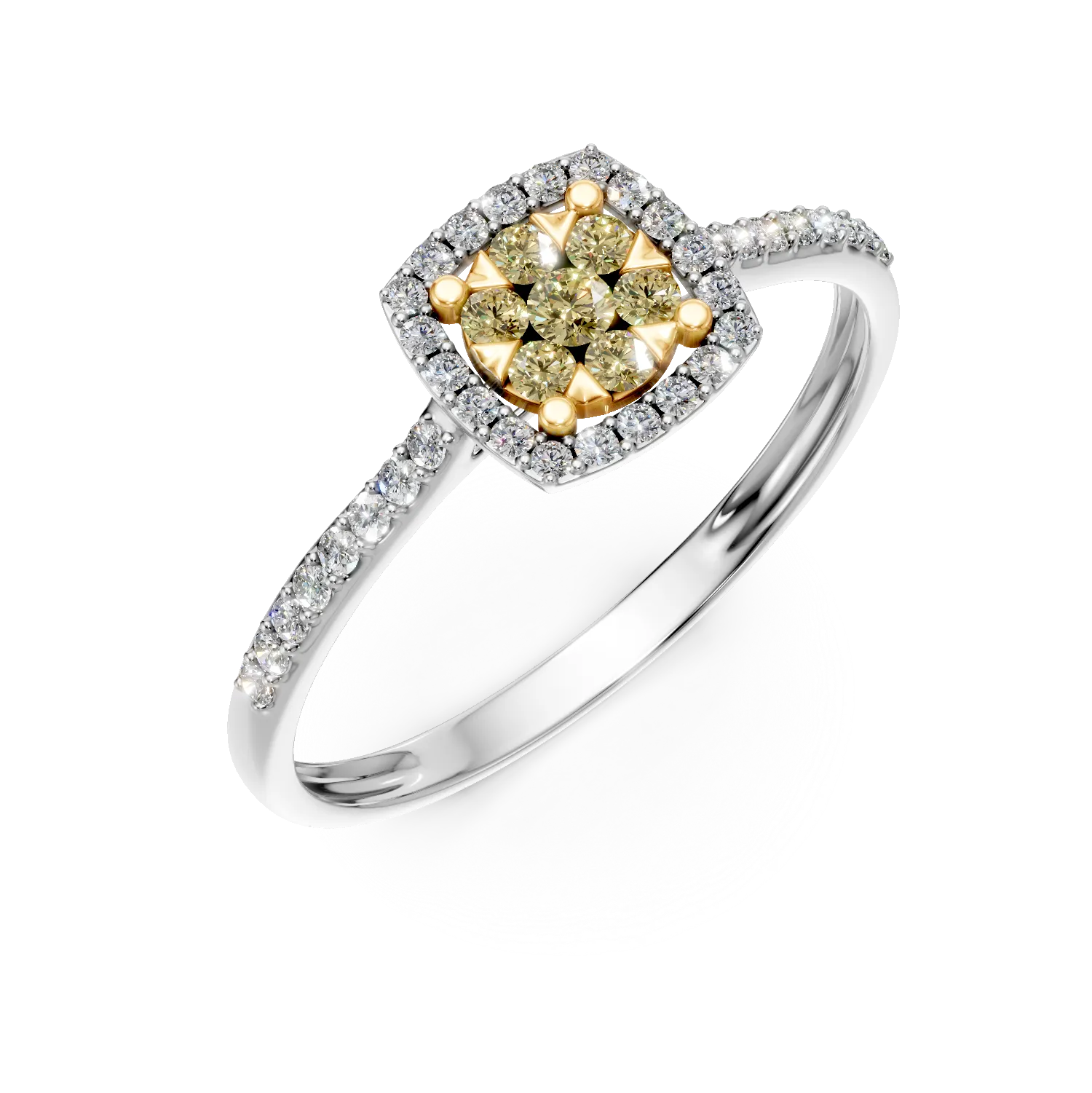 Inel din aur alb-galben cu fancy diamonds de 0.161ct si diamante de 0.128ct 1 Inel din aur alb-galben cu fancy diamonds de 0.161ct si diamante de 0.128ct
