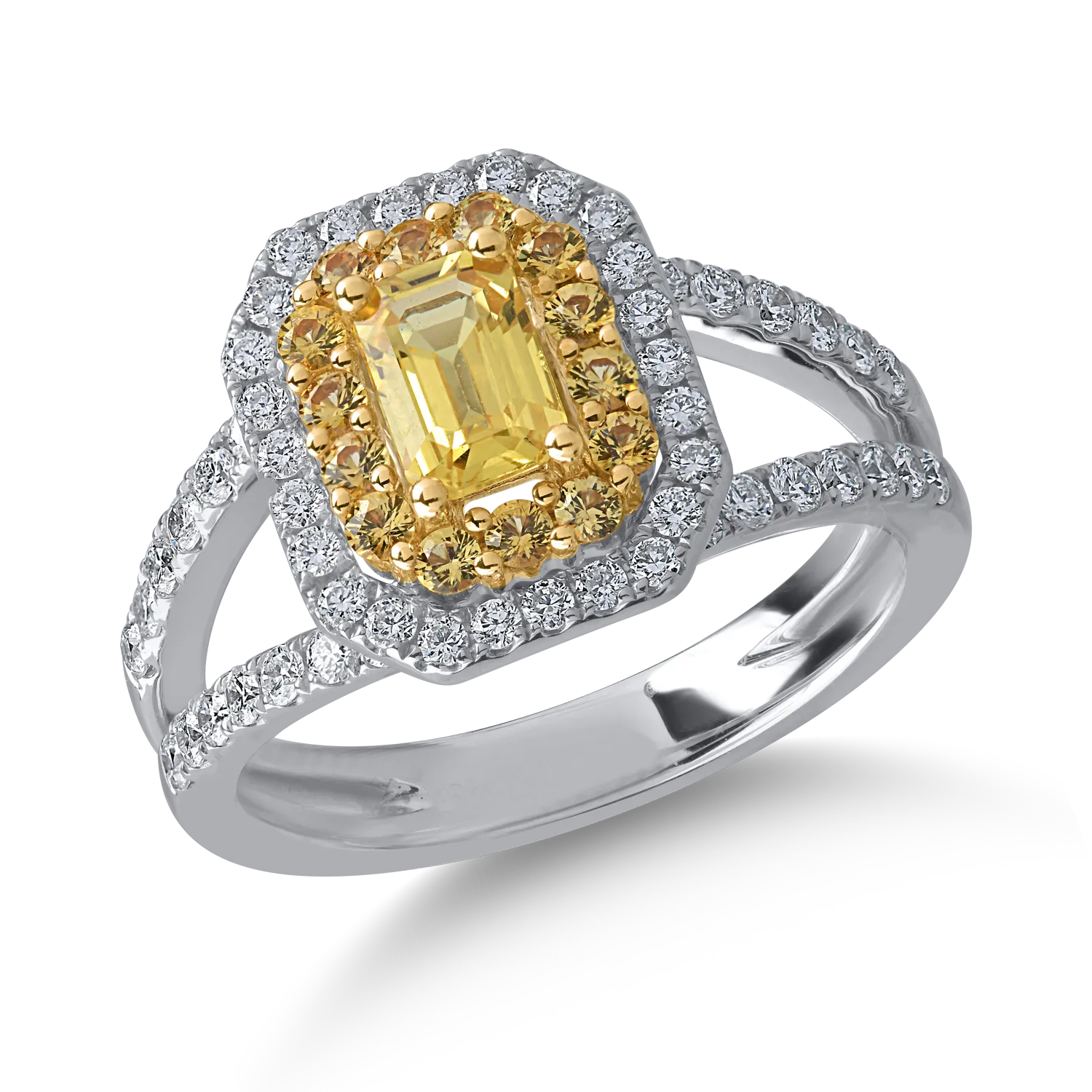 Inel din aur alb-galben cu safire galbene de 1.4ct si diamante de 0.53ct 1 Inel din aur alb-galben cu safire galbene de 1.4ct si diamante de 0.53ct
