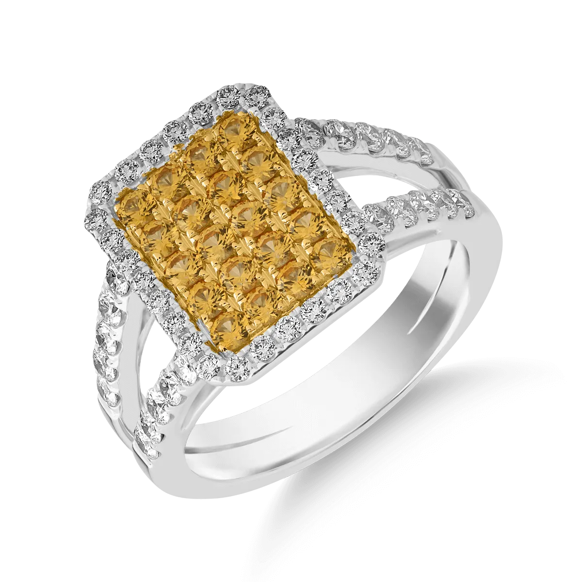 Inel din aur alb-galben cu safire galbene de 0.67ct si diamante de 0.69ct 1 Inel din aur alb-galben cu safire galbene de 0.67ct si diamante de 0.69ct