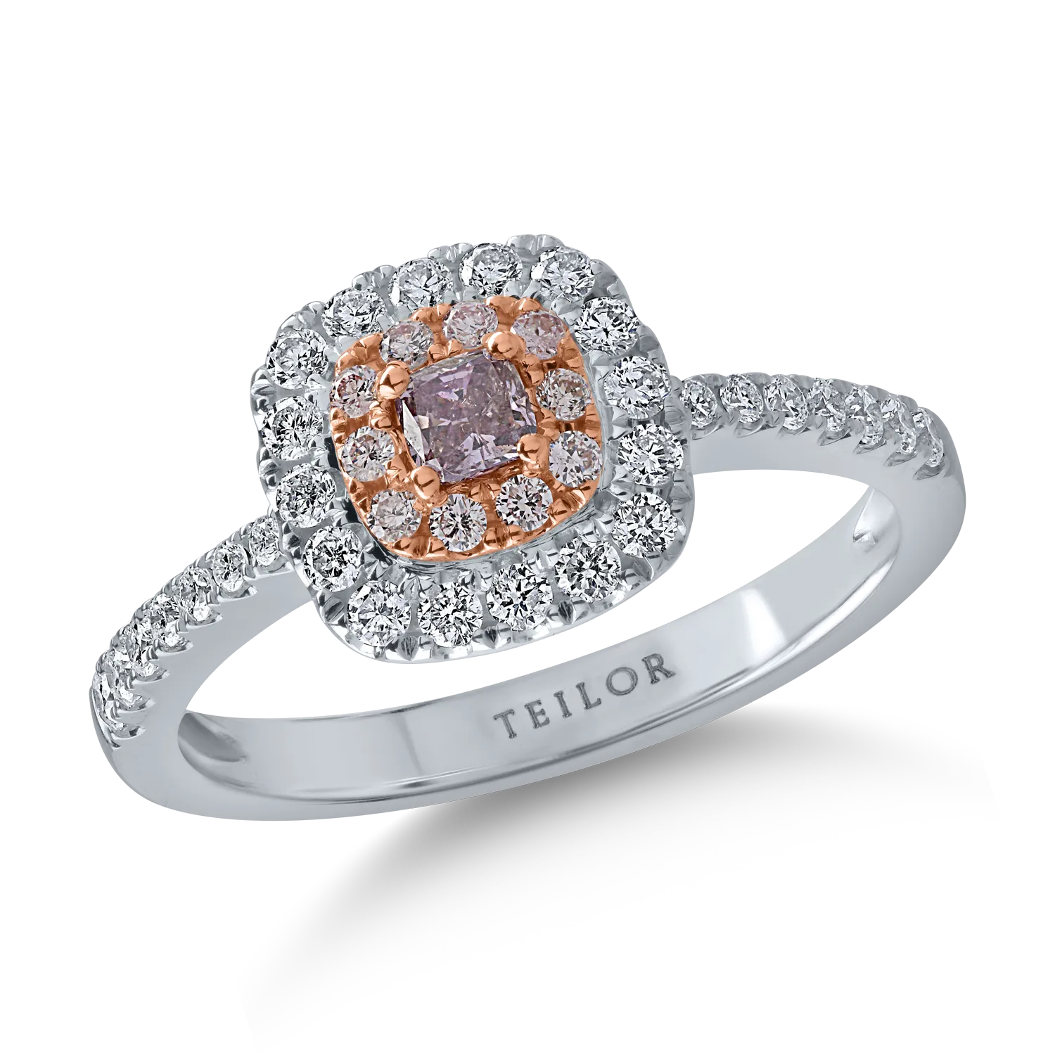 Inel din aur alb-roz cu diamante roz de 0.24ct si diamante transparente de 0.37ct