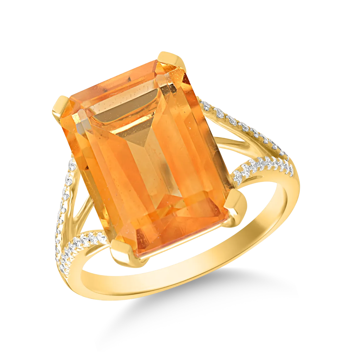 Inel din aur galben cu citrin de 9.3ct si diamante de 0.1ct 1 Inel din aur galben cu citrin de 9.3ct si diamante de 0.1ct