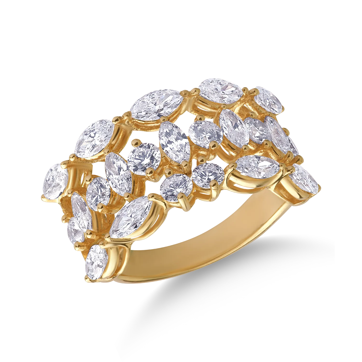 Inel din aur galben cu diamante marquise si rotunde de 2.8ct 1 Inel din aur galben cu diamante marquise si rotunde de 2.8ct