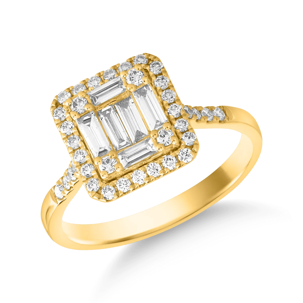 Inel din aur galben cu diamante baguette de 0.4ct si diamante de 0.3ct 1 Inel din aur galben cu diamante baguette de 0.4ct si diamante de 0.3ct
